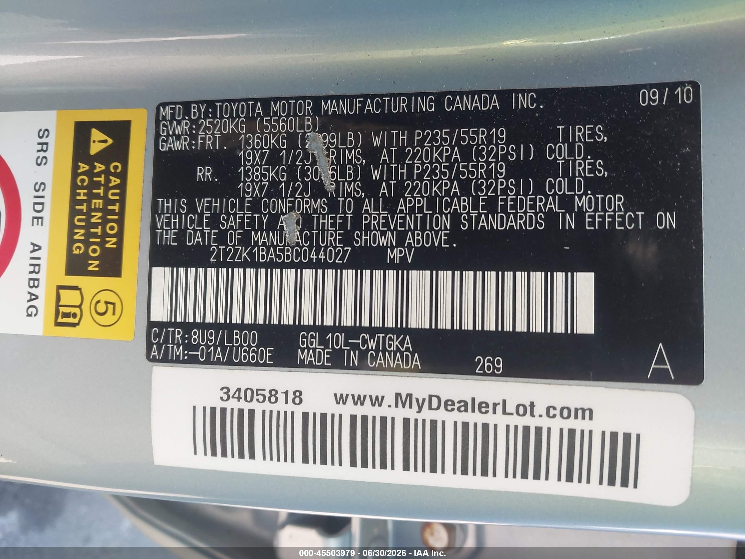 2011 Lexus Rx 350   Blue vin: 2T2ZK1BA5BC044027