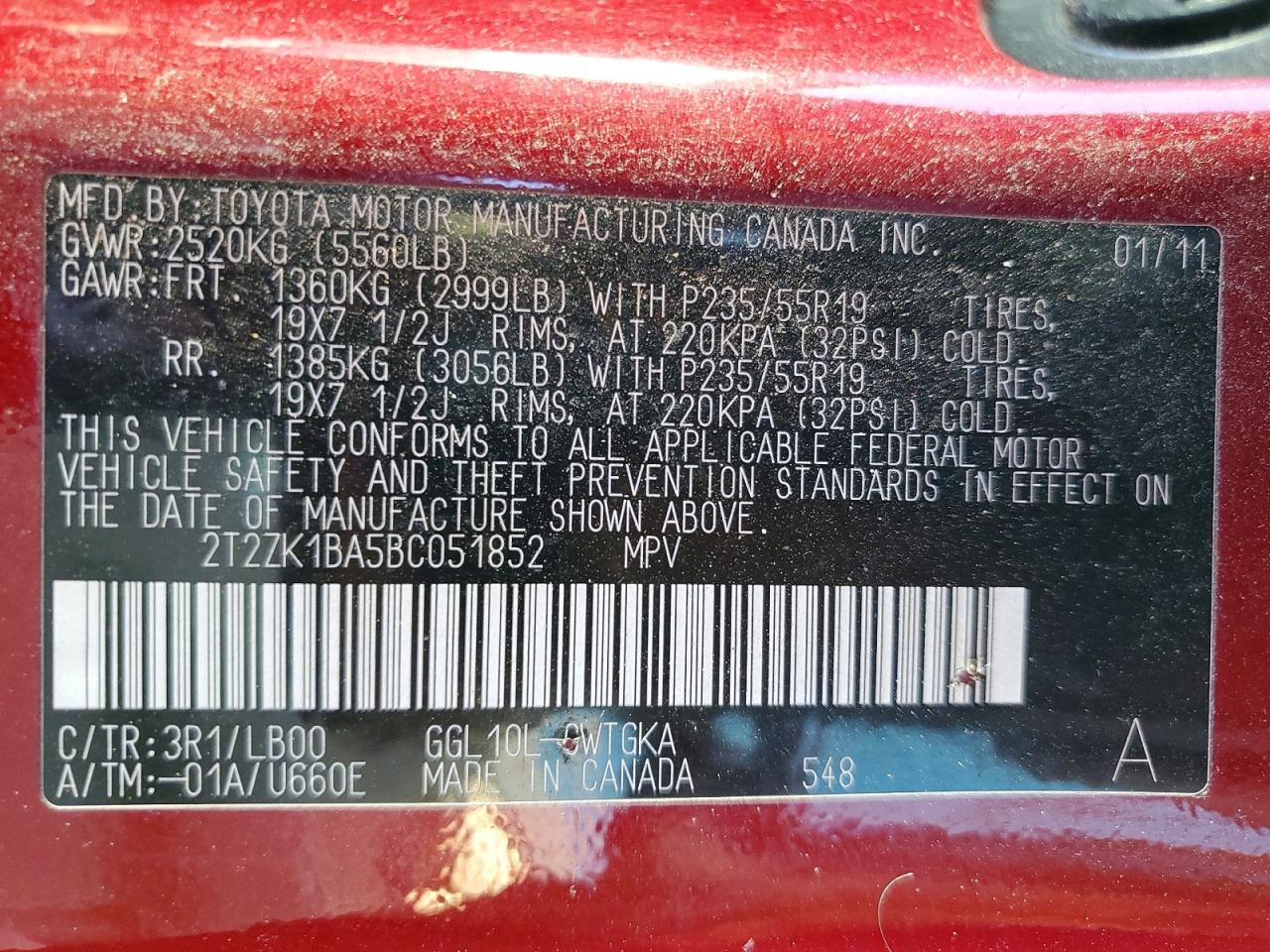 2011 Lexus Rx 350 Красный vin: 2T2ZK1BA5BC051852
