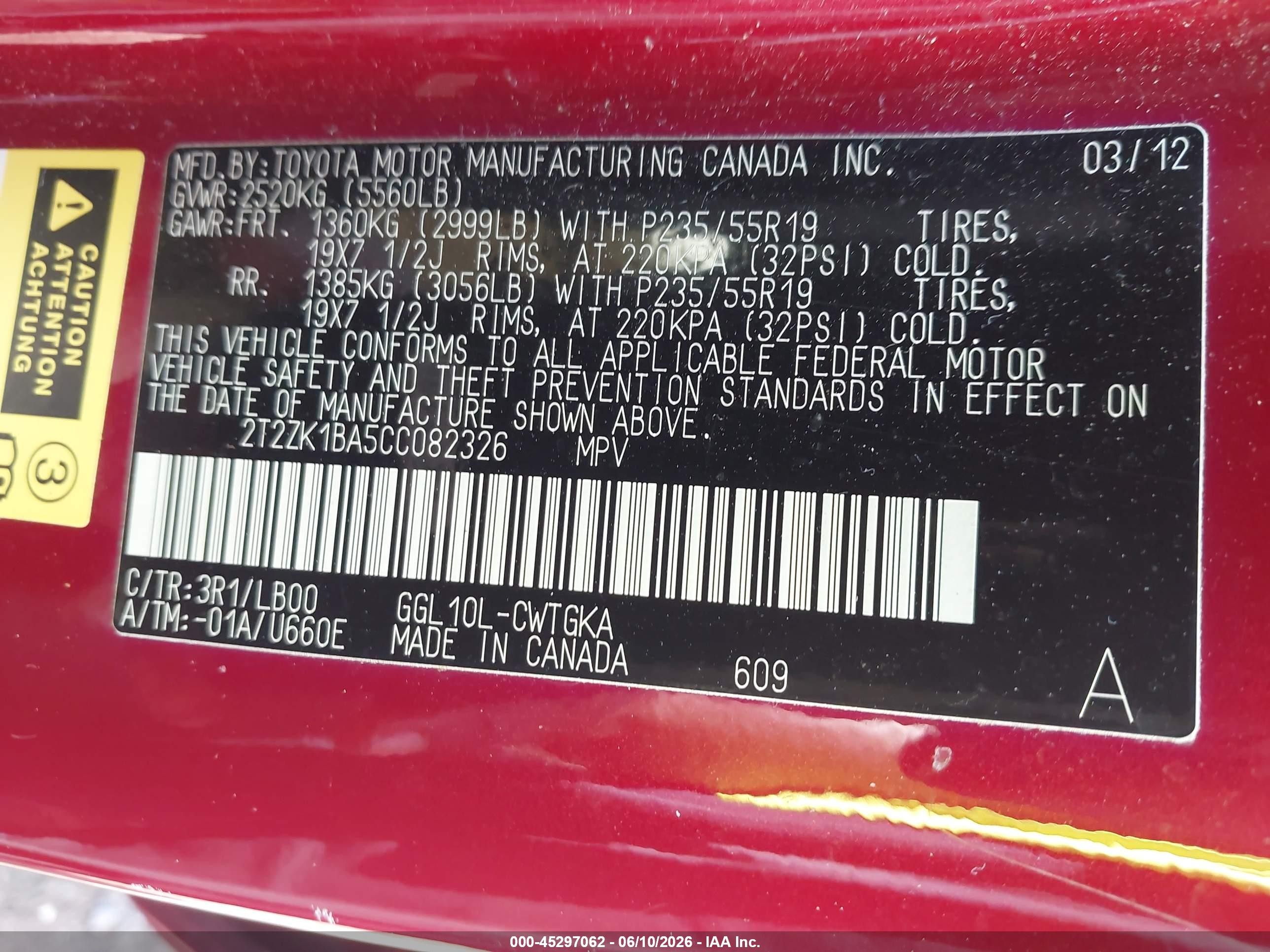 2012 Lexus Rx 350 Red vin: 2T2ZK1BA5CC082326