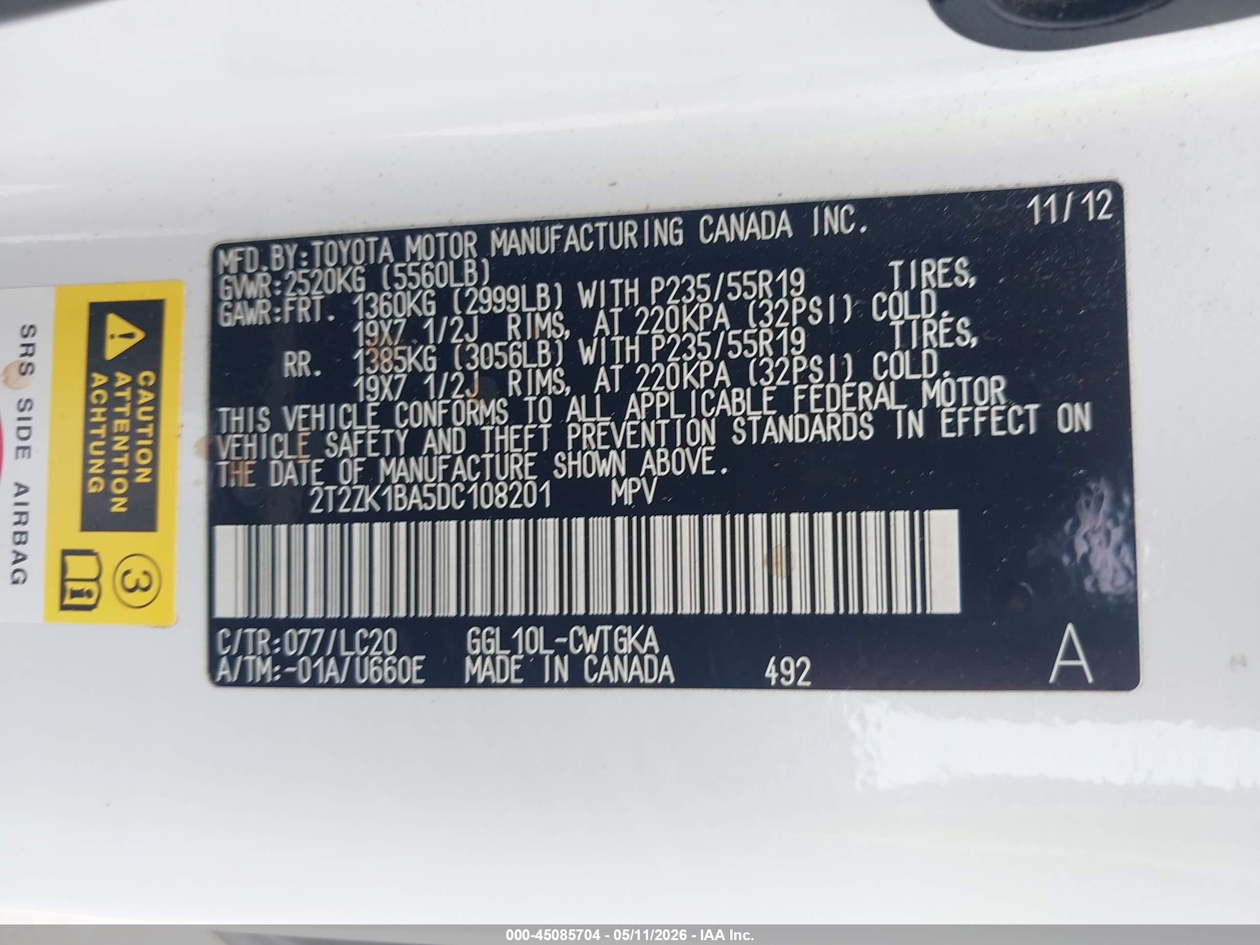 2013 Lexus Rx 350   White vin: 2T2ZK1BA5DC108201