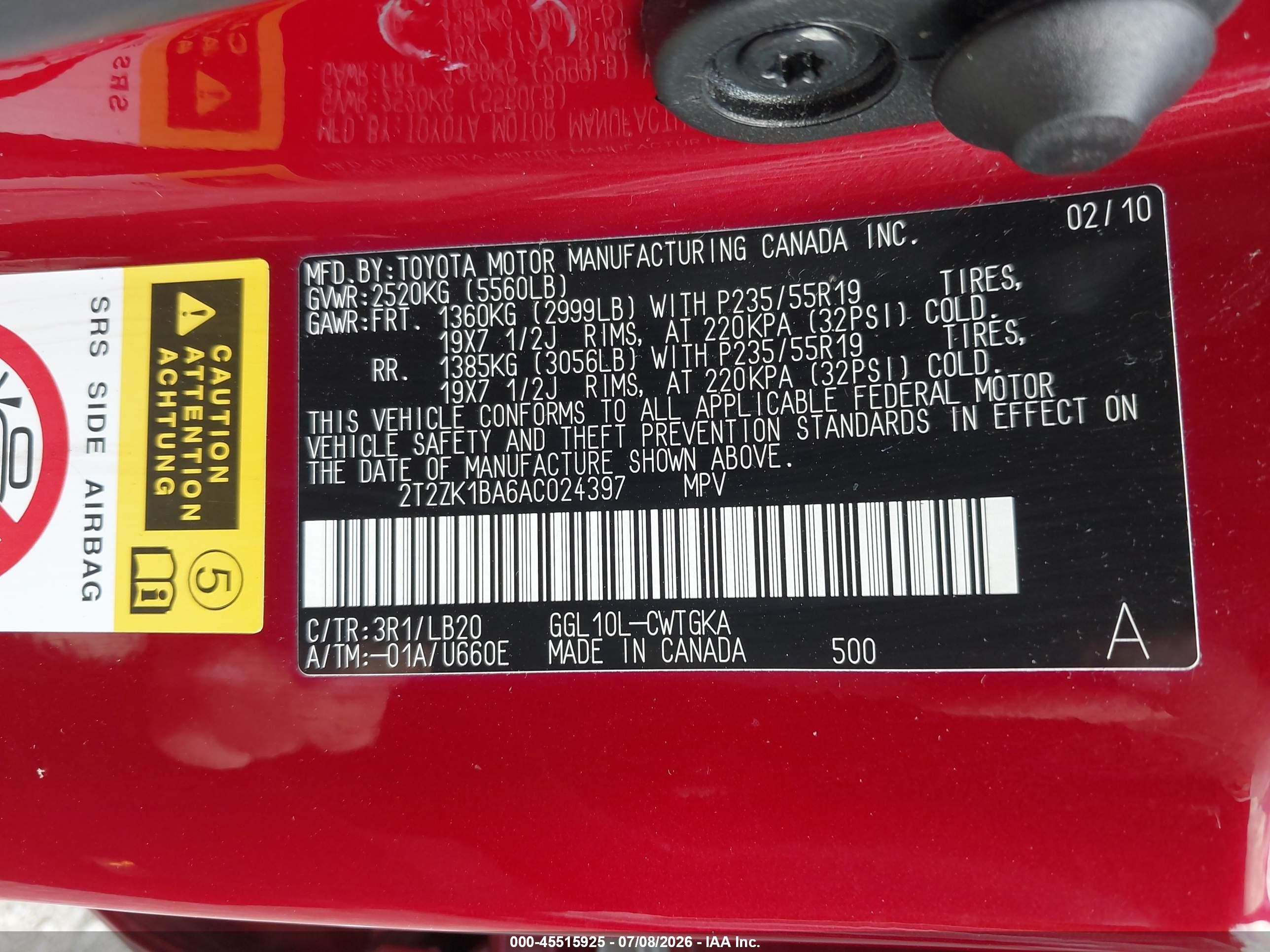 2010 Lexus Rx 350   Красный vin: 2T2ZK1BA6AC024397