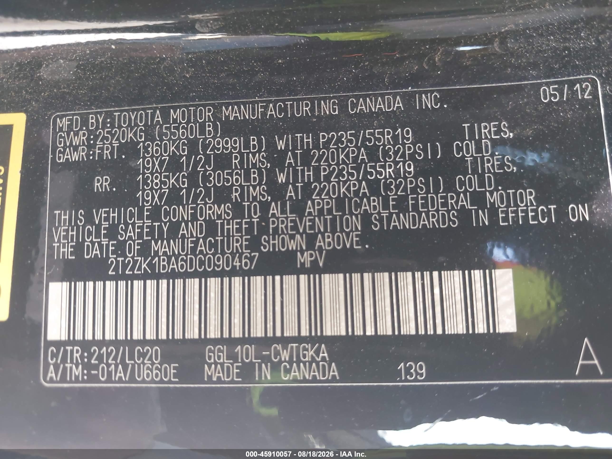 2013 Lexus Rx 350   Black vin: 2T2ZK1BA6DC090467