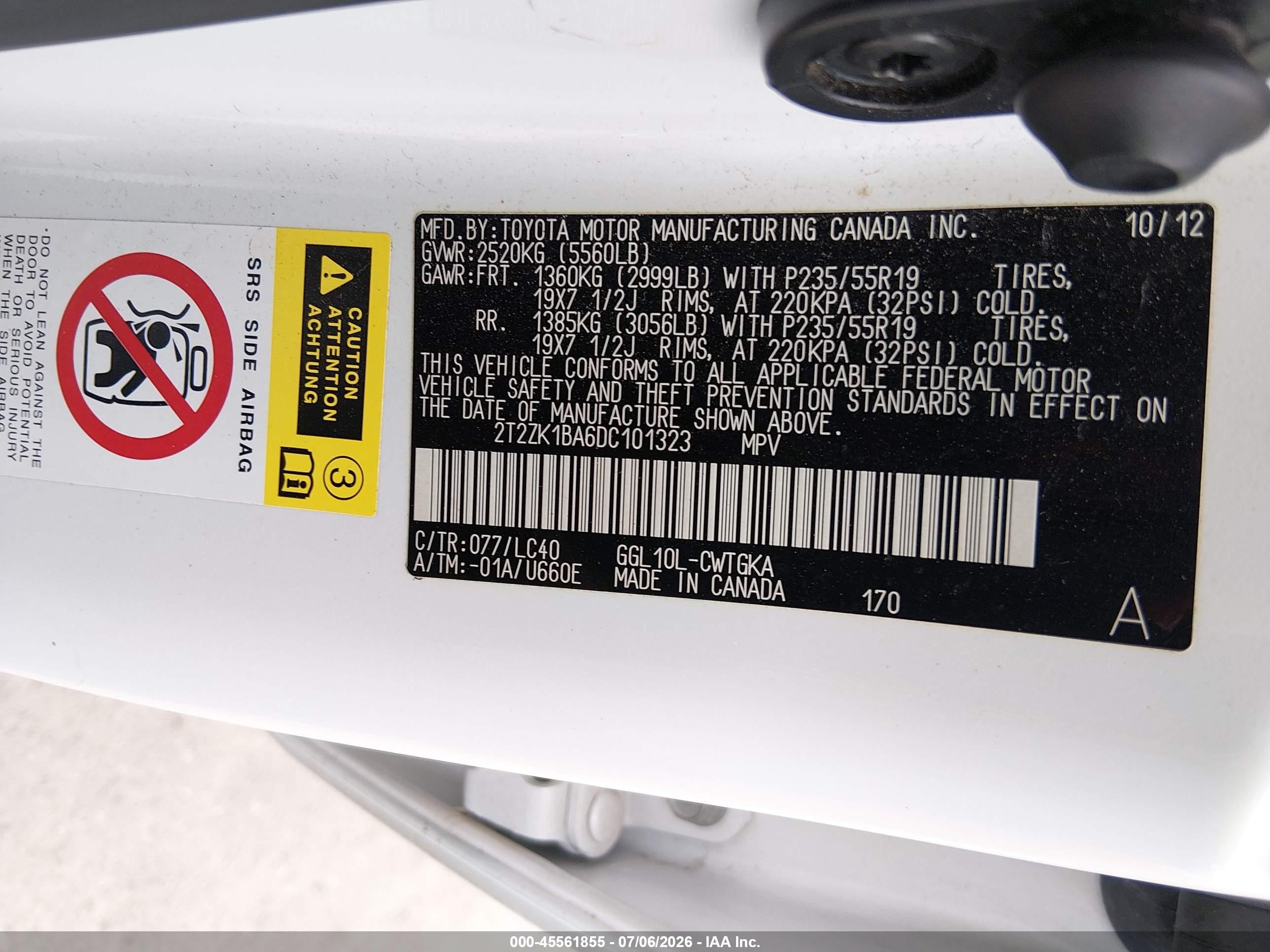 2013 Lexus Rx 350   White vin: 2T2ZK1BA6DC101323