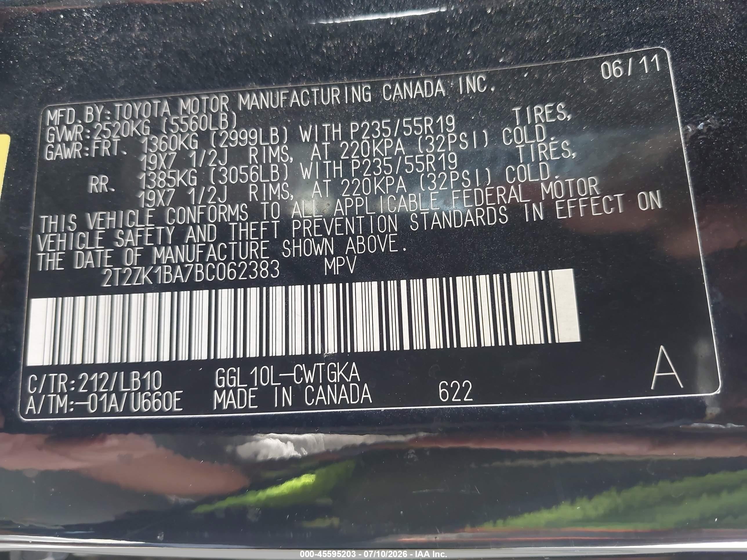2011 Lexus Rx 350   Black vin: 2T2ZK1BA7BC062383