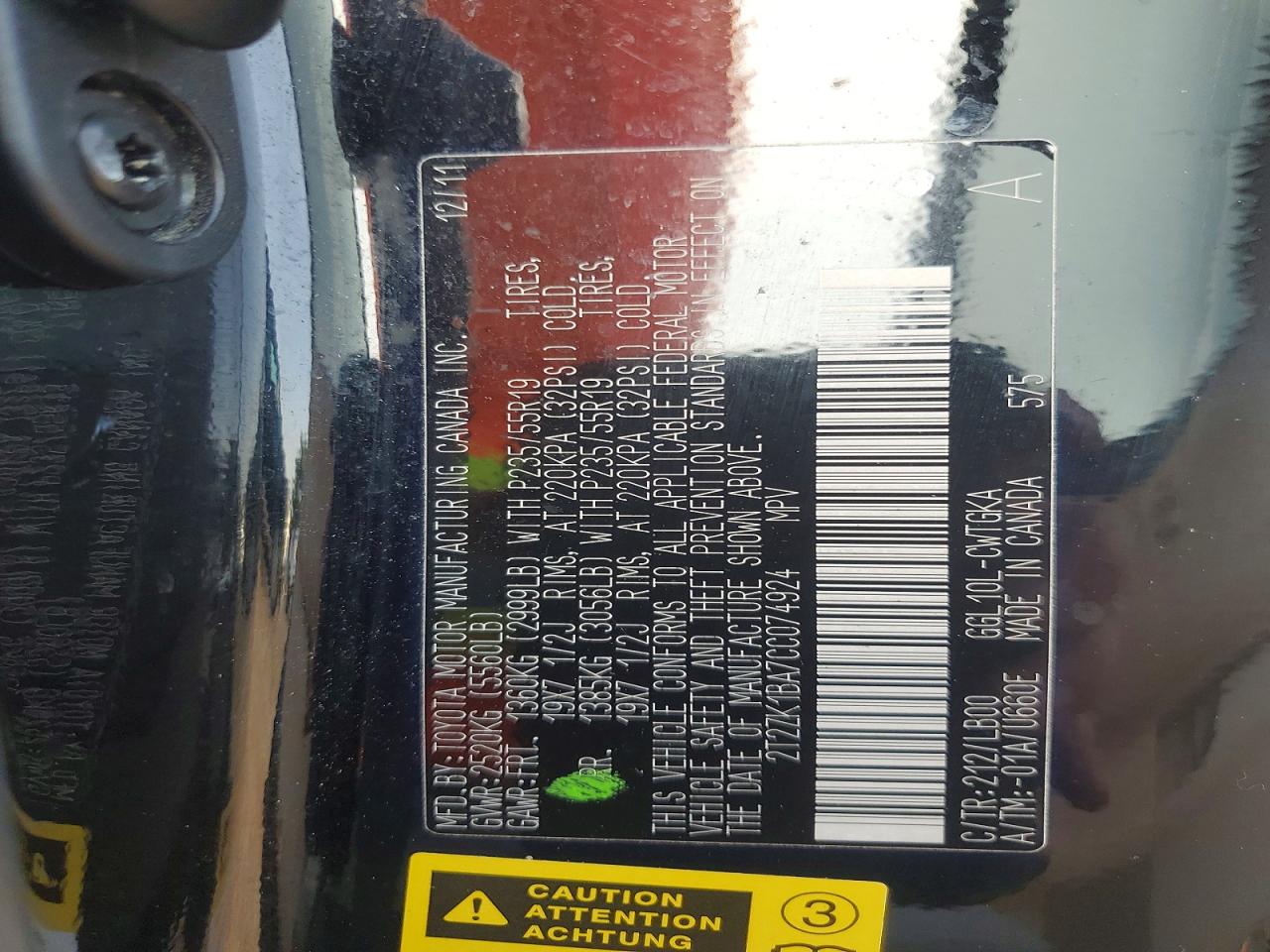 2012 Lexus Rx 350 Black vin: 2T2ZK1BA7CC074924