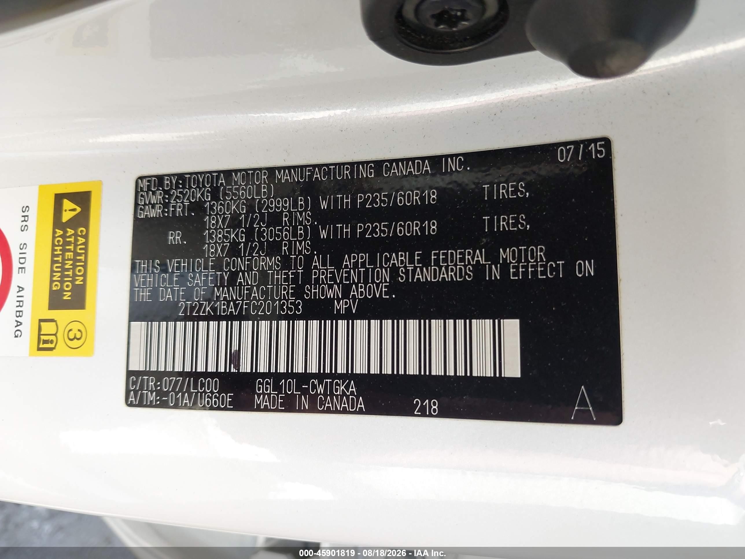 2015 Lexus Rx 350   White vin: 2T2ZK1BA7FC201353