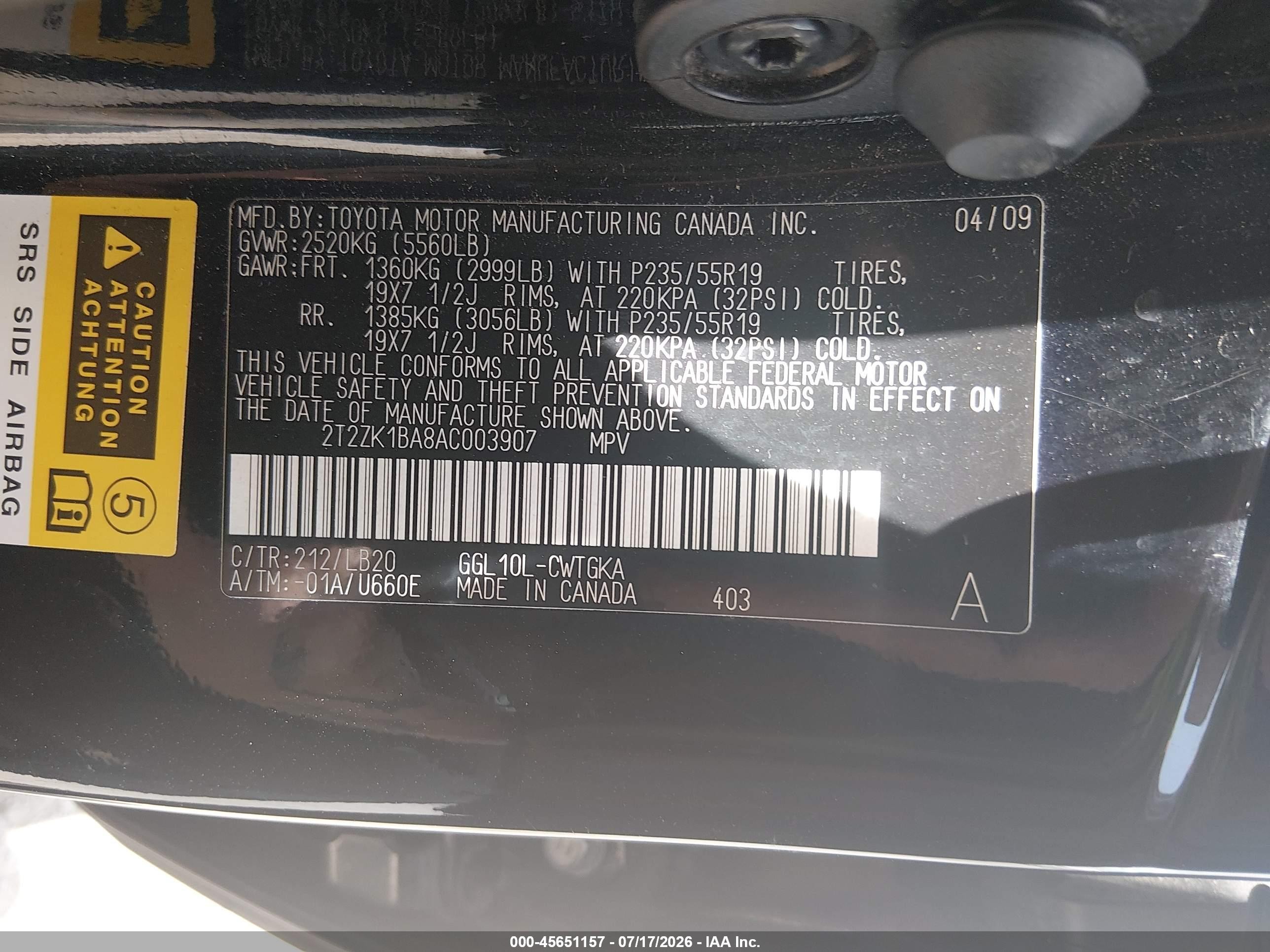 2010 Lexus Rx 350   Black vin: 2T2ZK1BA8AC003907