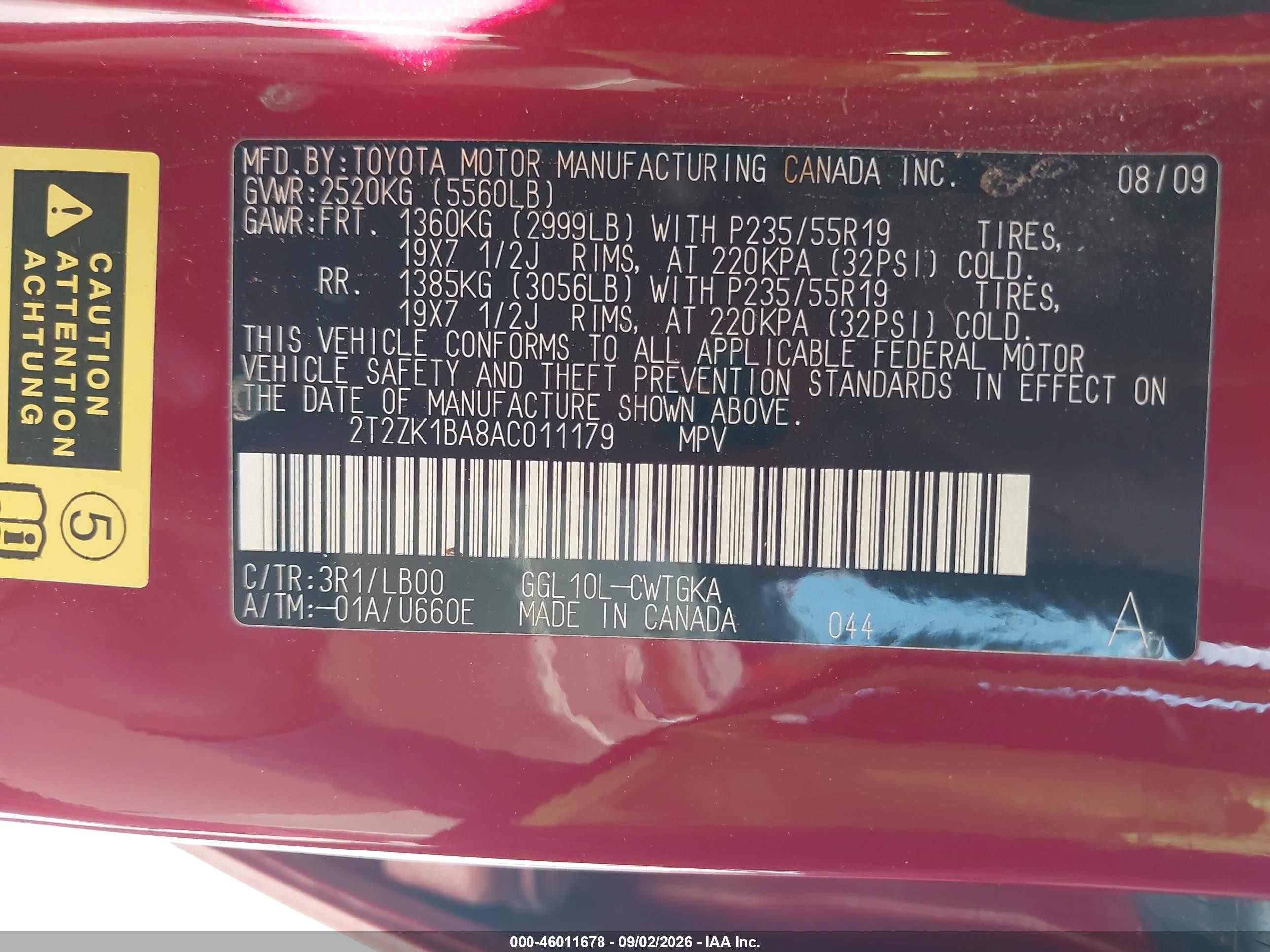 2010 Lexus Rx 350 Red vin: 2T2ZK1BA8AC011179