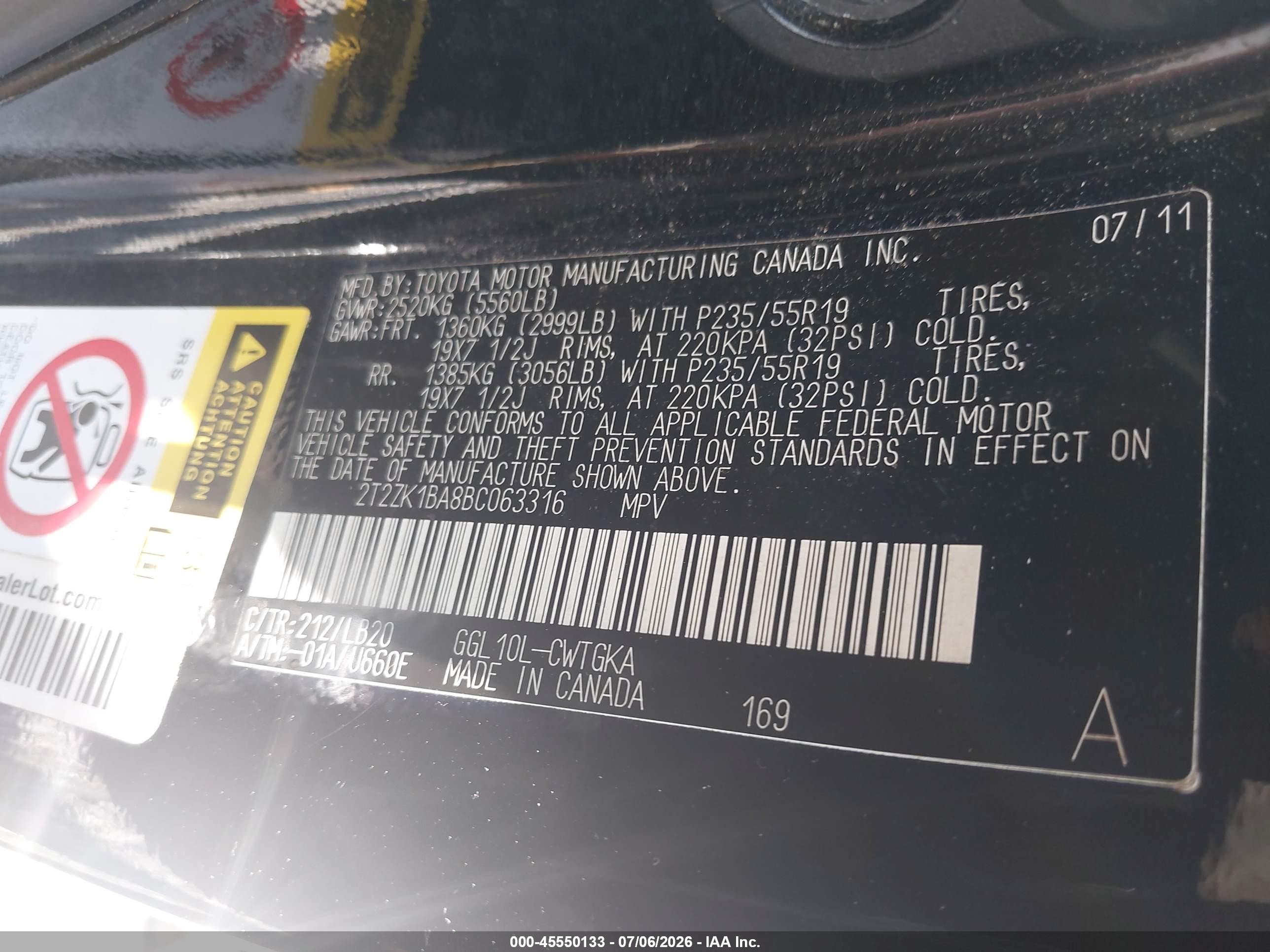 2011 Lexus Rx 350   Black vin: 2T2ZK1BA8BC063316