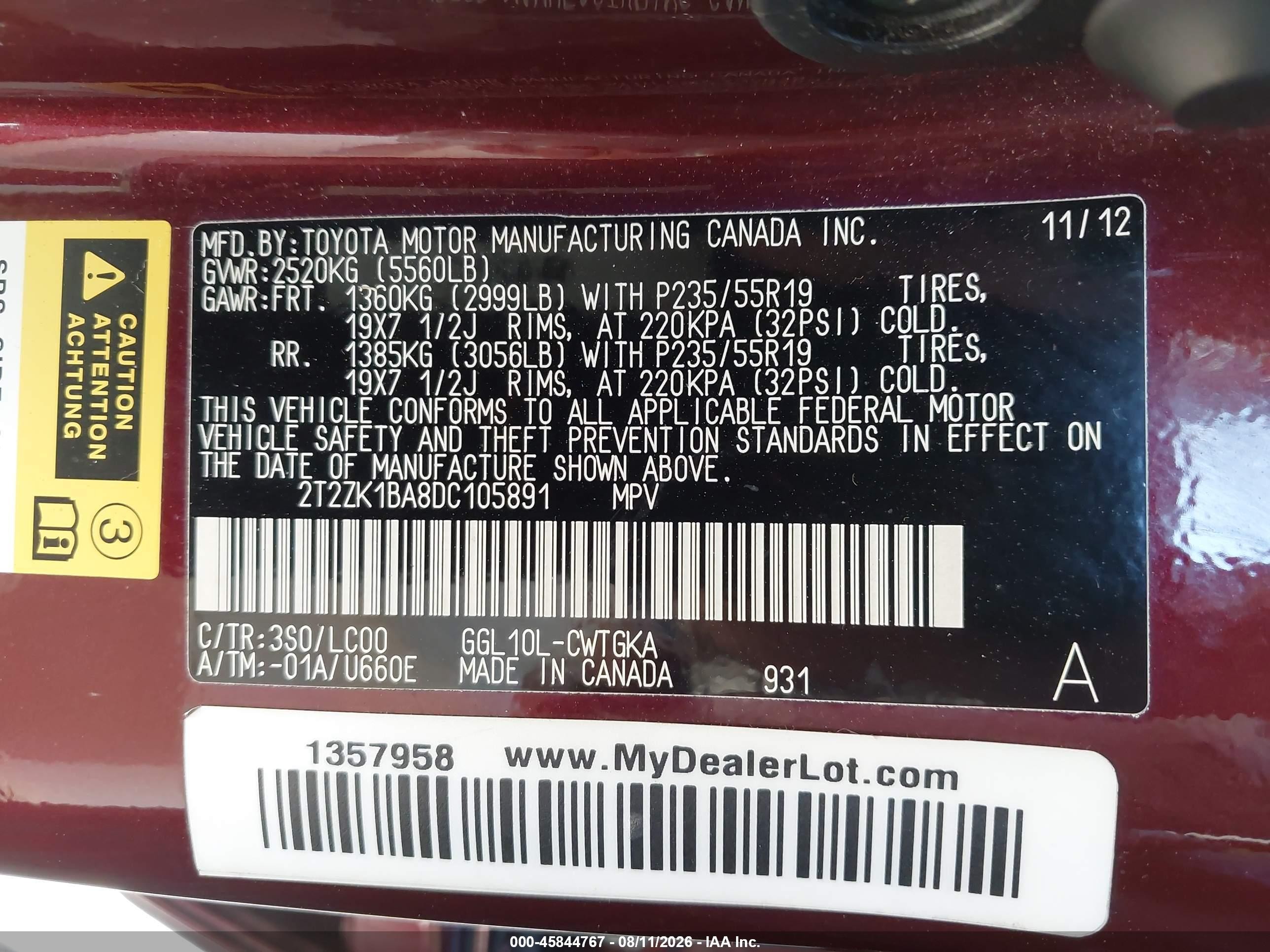 2013 Lexus Rx 350 Красный vin: 2T2ZK1BA8DC105891
