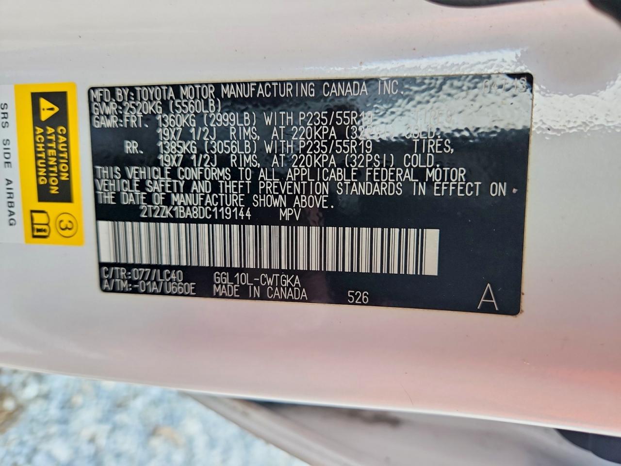 2013 Lexus Rx 350 Белый vin: 2T2ZK1BA8DC119144