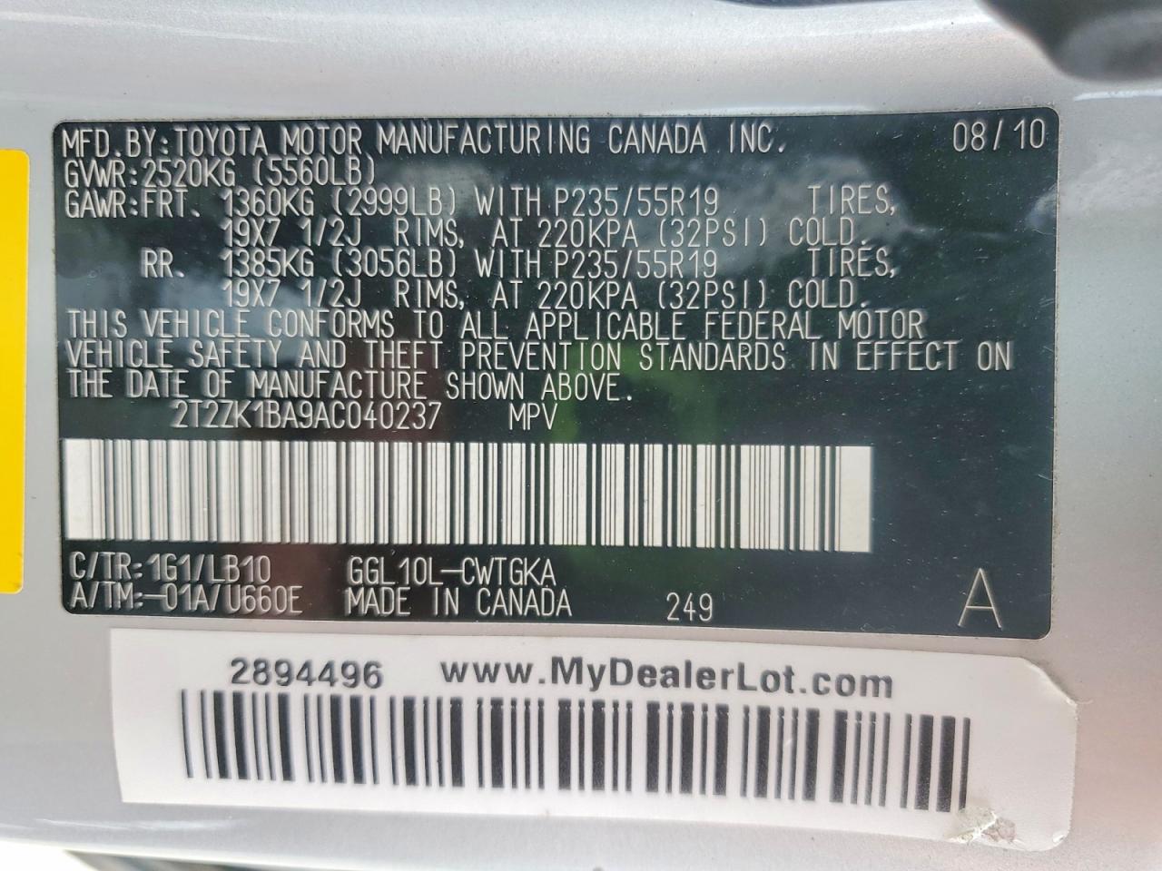 2010 Lexus Rx 350 Silver vin: 2T2ZK1BA9AC040237