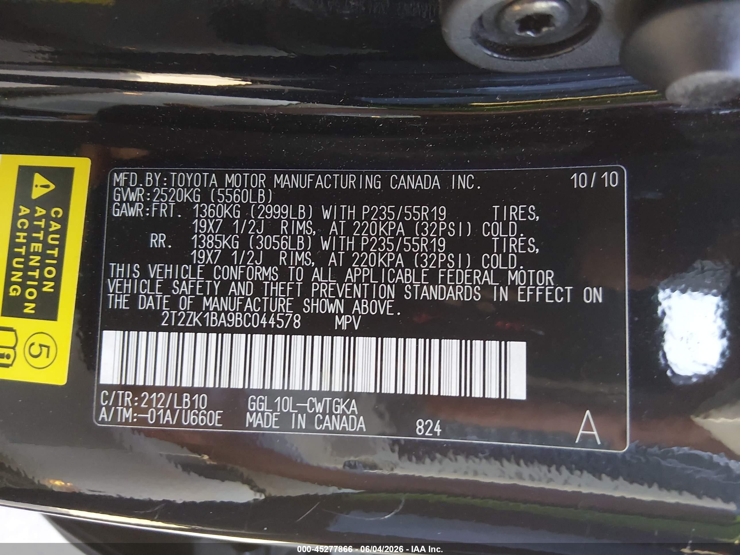 2011 Lexus Rx 350   Black vin: 2T2ZK1BA9BC044578