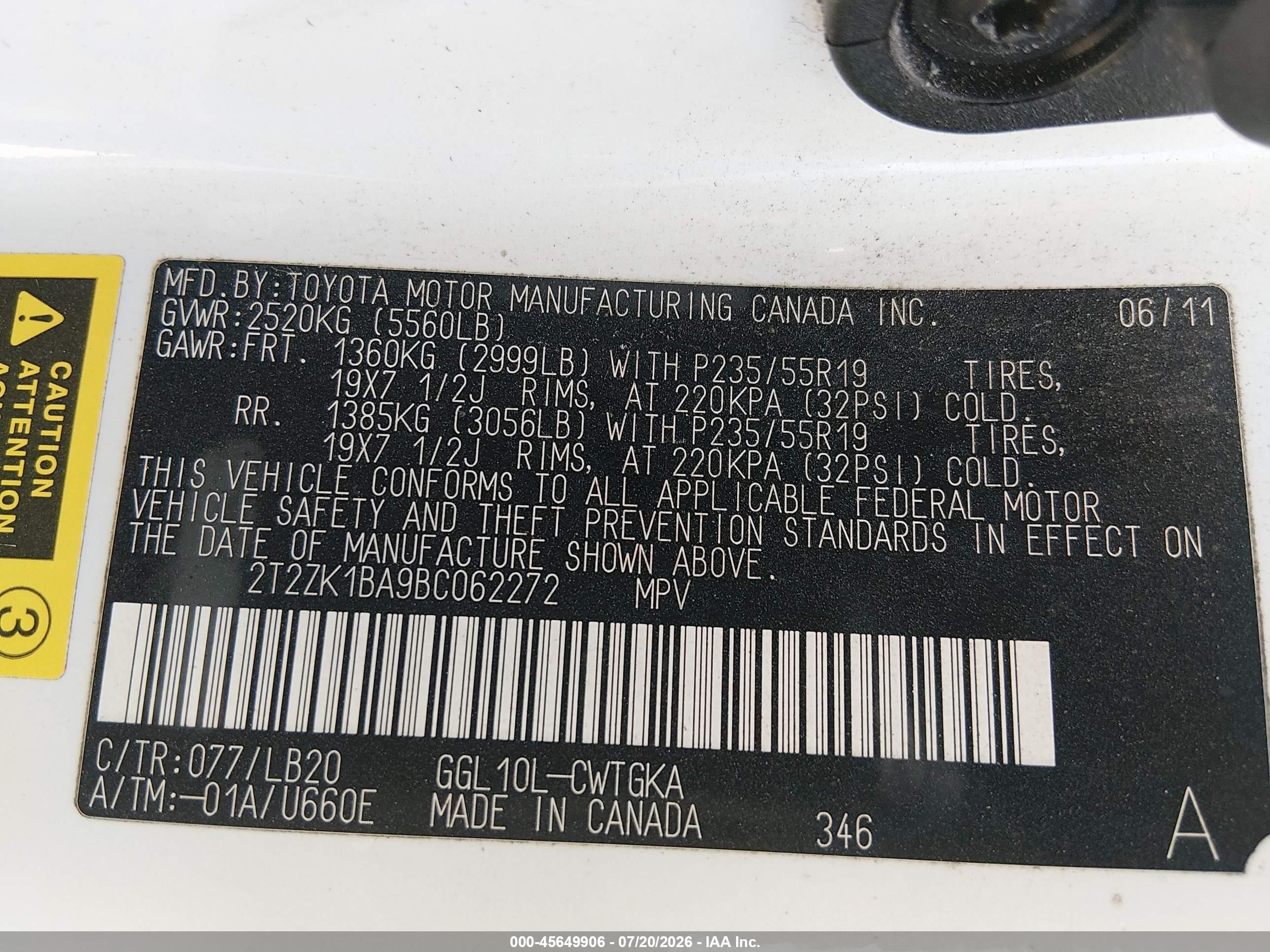 2011 Lexus Rx 350   White vin: 2T2ZK1BA9BC062272