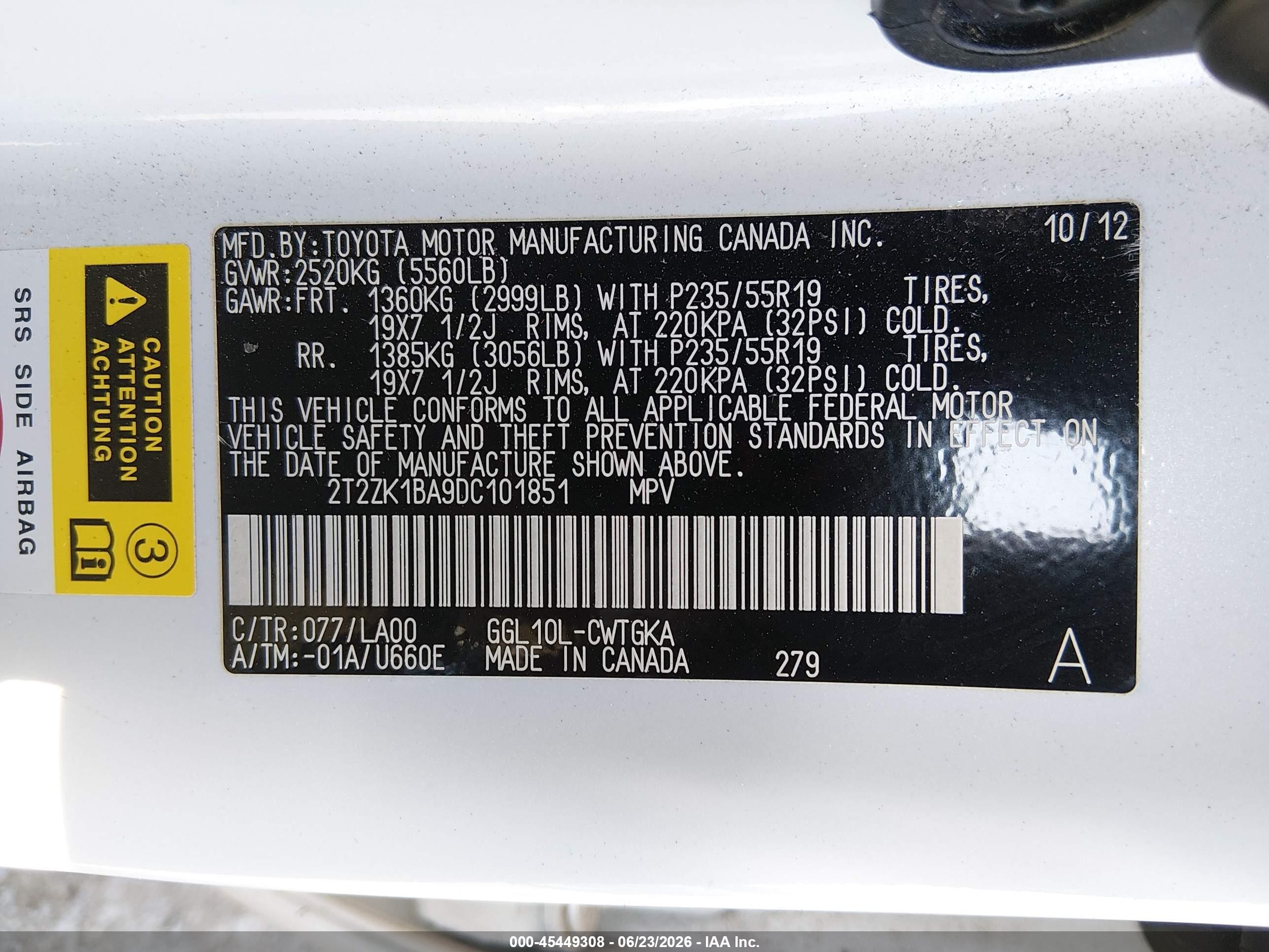 2013 Lexus Rx 350   White vin: 2T2ZK1BA9DC101851