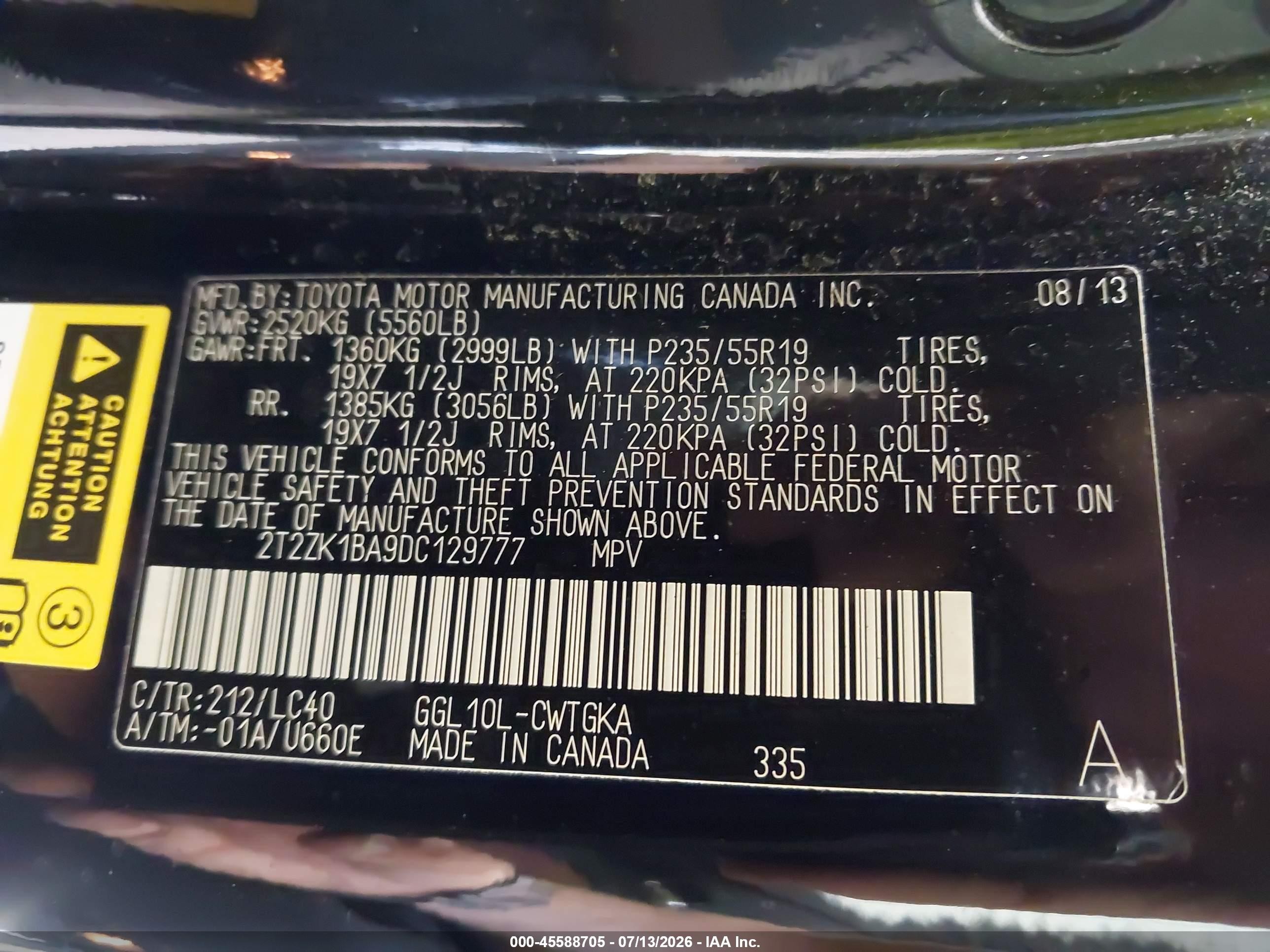 2013 Lexus Rx 350 Черный vin: 2T2ZK1BA9DC129777