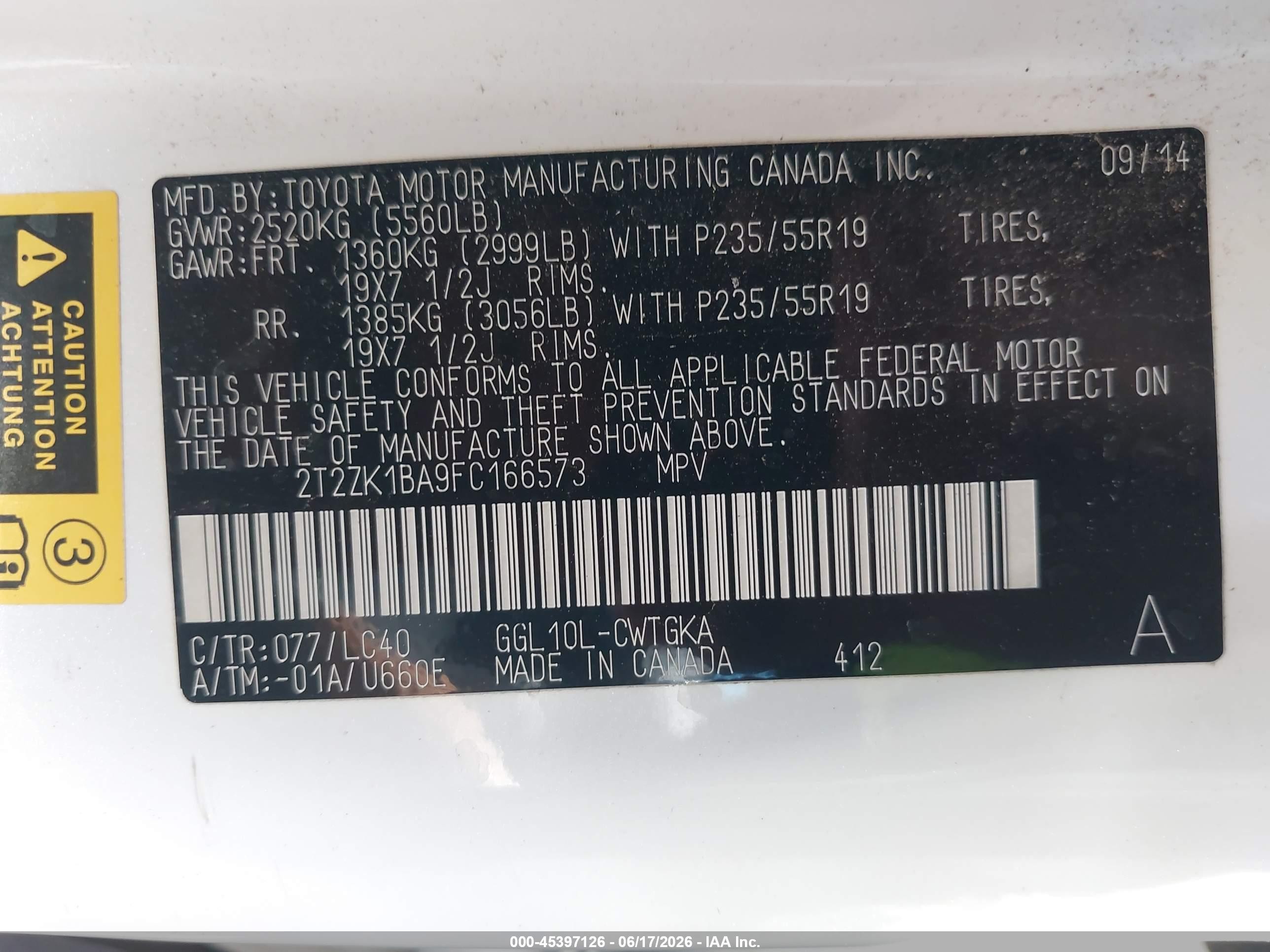 2015 Lexus Rx 350   Белый vin: 2T2ZK1BA9FC166573