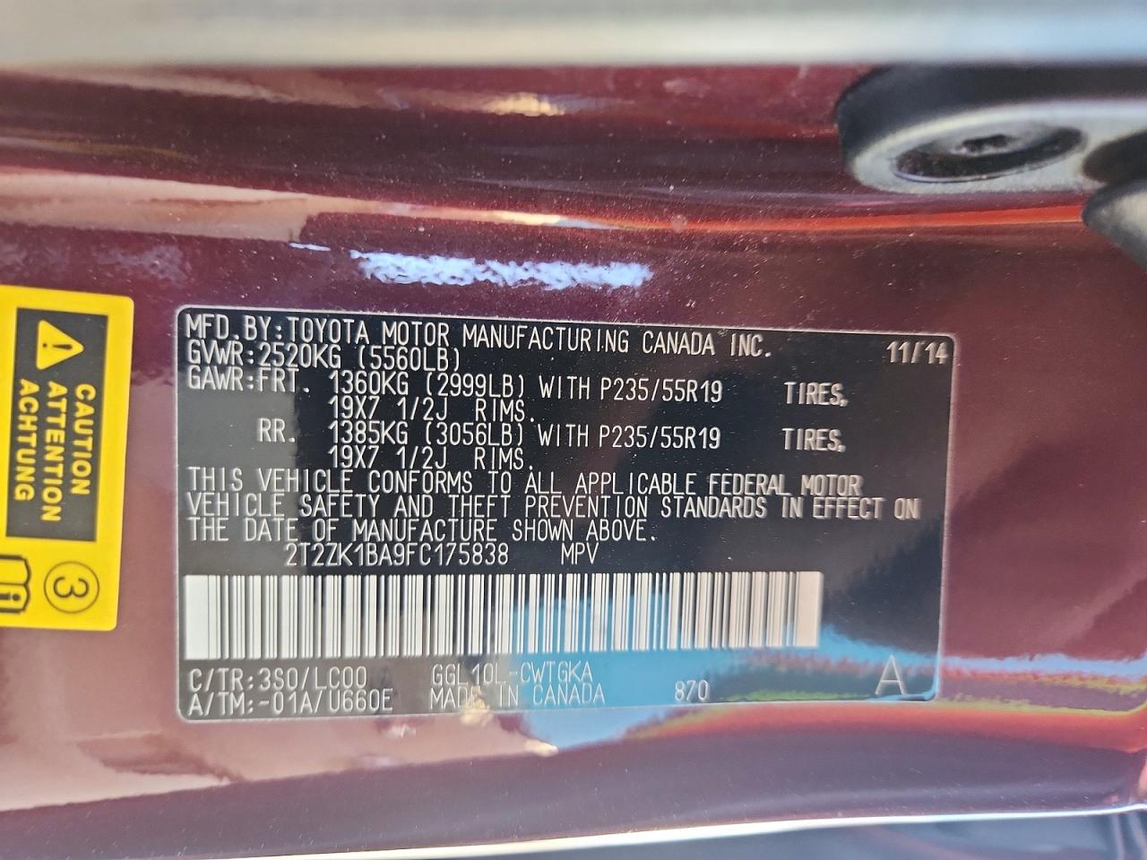 2015 Lexus Rx 350 Base Burgundy vin: 2T2ZK1BA9FC175838
