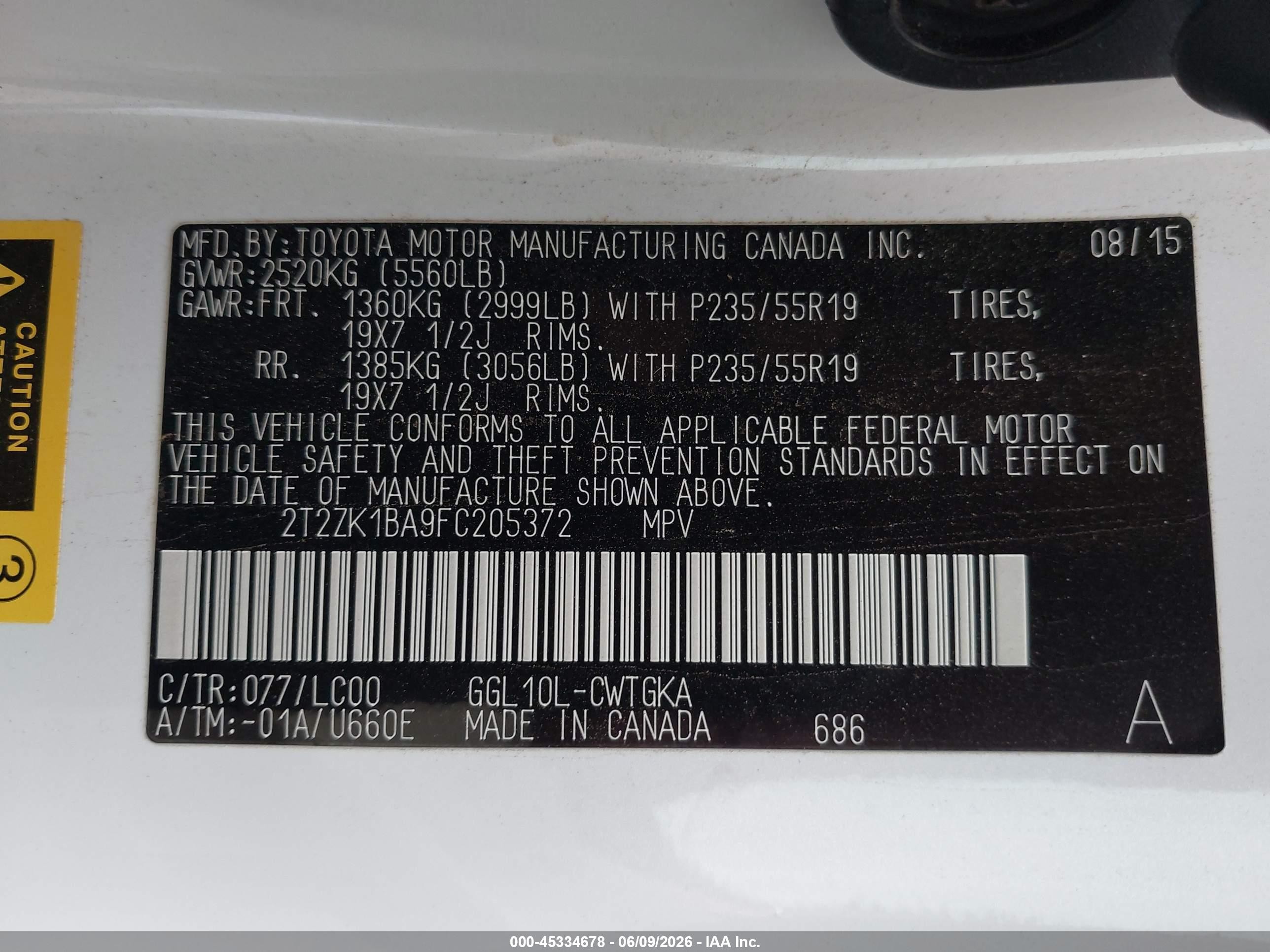 2015 Lexus Rx 350   Белый vin: 2T2ZK1BA9FC205372