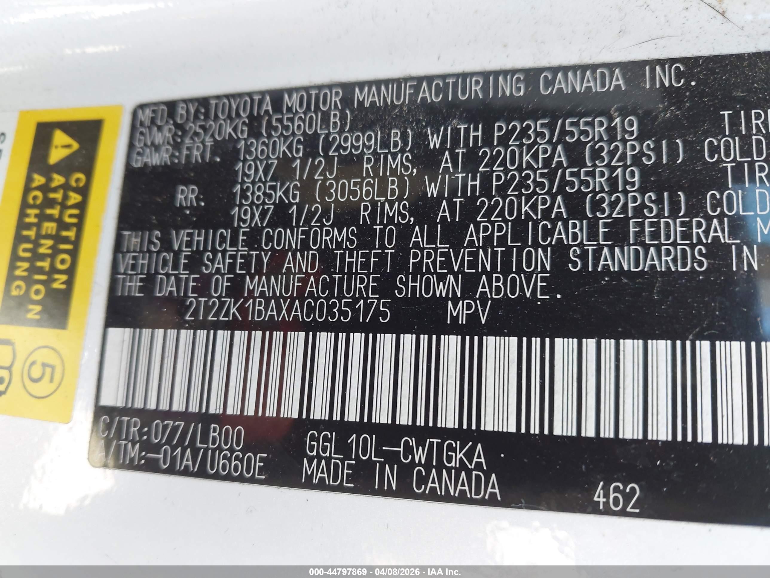 2010 Lexus Rx 350   White vin: 2T2ZK1BAXAC035175
