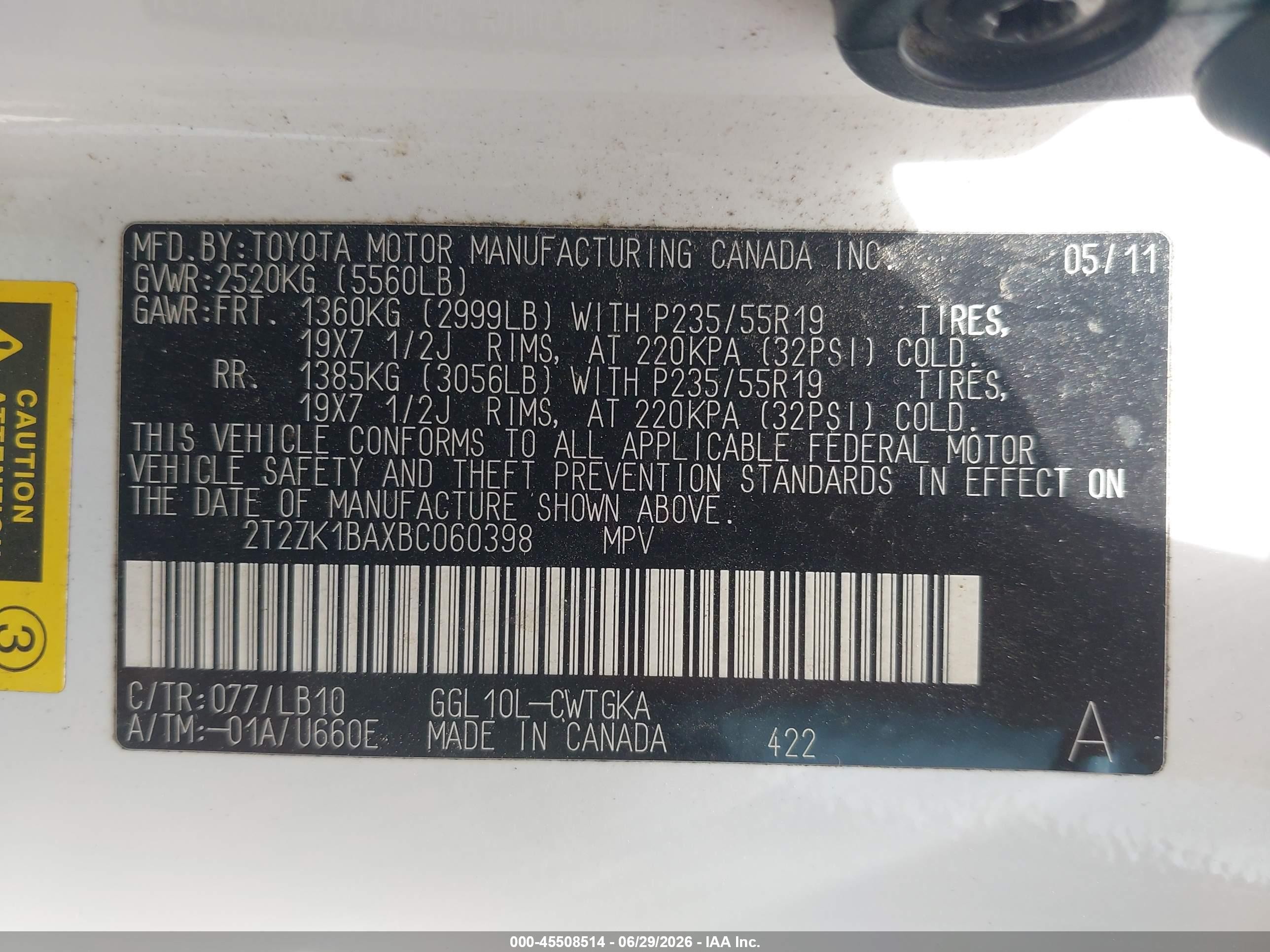 2011 Lexus Rx 350 White vin: 2T2ZK1BAXBC060398