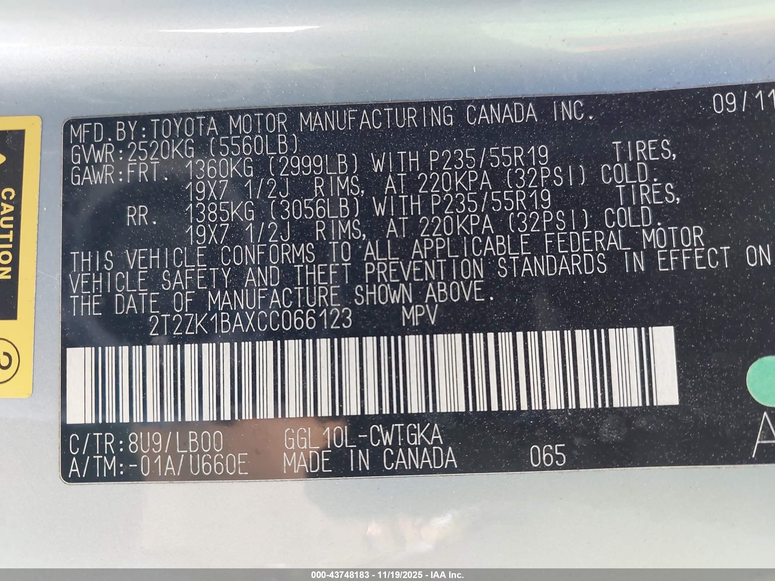 2012 Lexus Rx 350 Light Blue vin: 2T2ZK1BAXCC066123