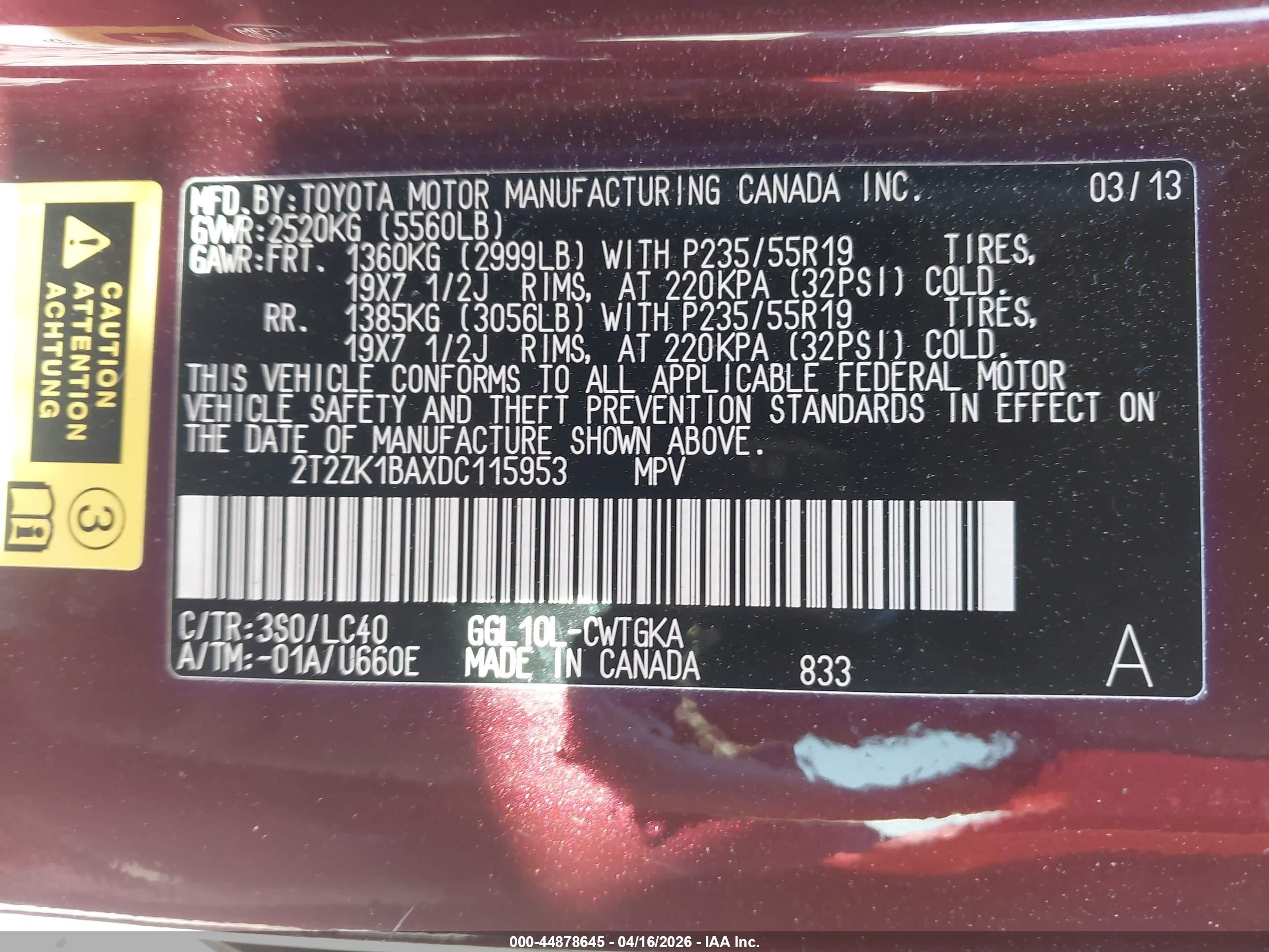 2013 Lexus Rx 350   Red vin: 2T2ZK1BAXDC115953
