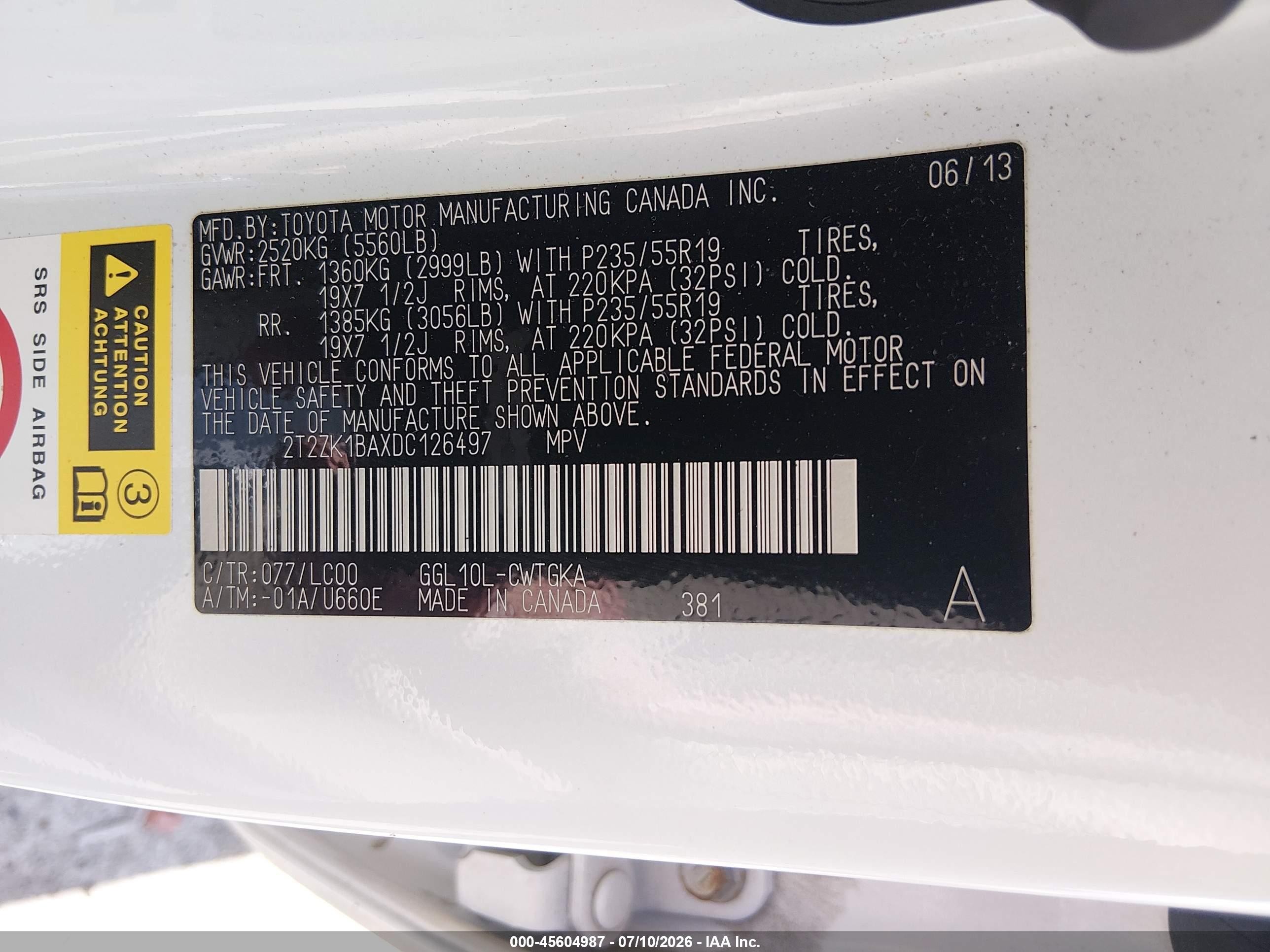 2013 Lexus Rx 350   Белый vin: 2T2ZK1BAXDC126497