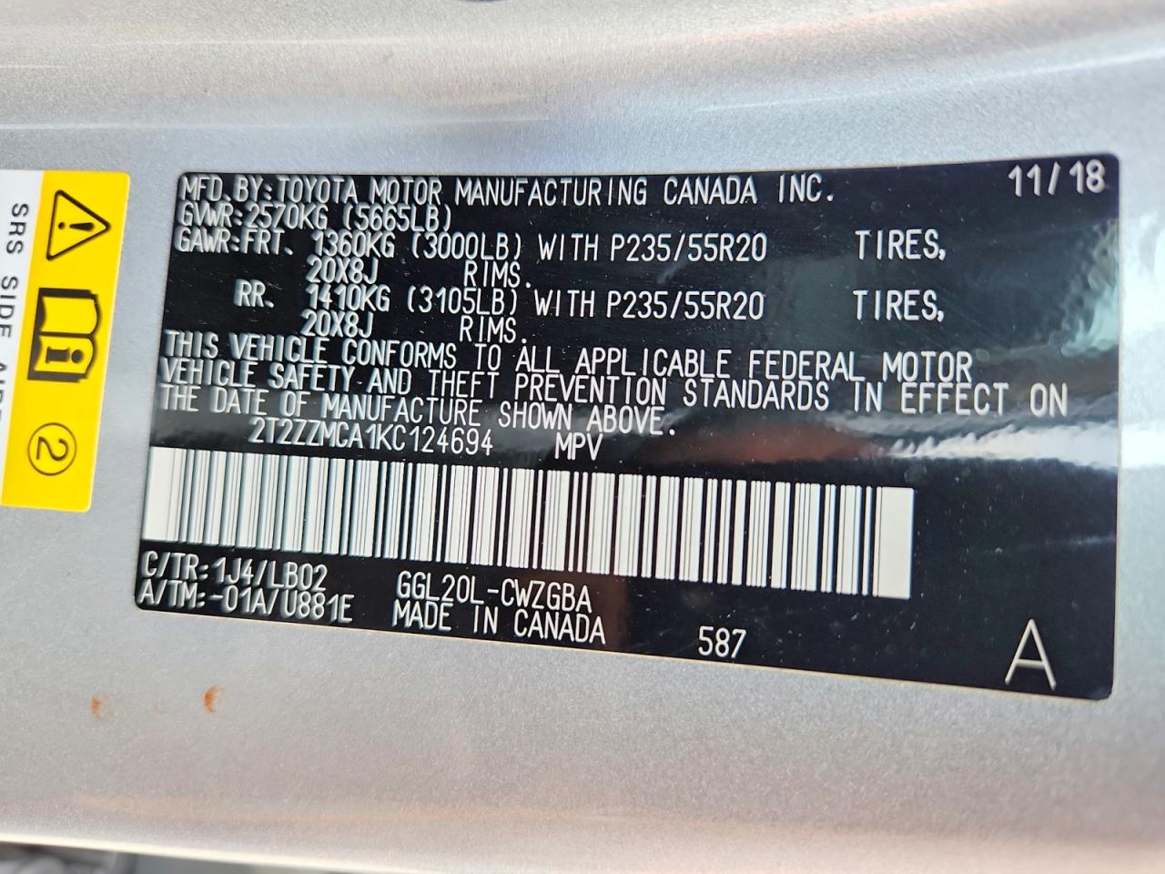 2019 Lexus Rx 350 Base Silver vin: 2T2ZZMCA1KC124694