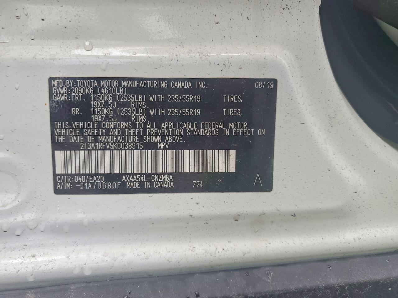 2019 Toyota Rav4 Xle Premium White vin: 2T3A1RFV5KC038915