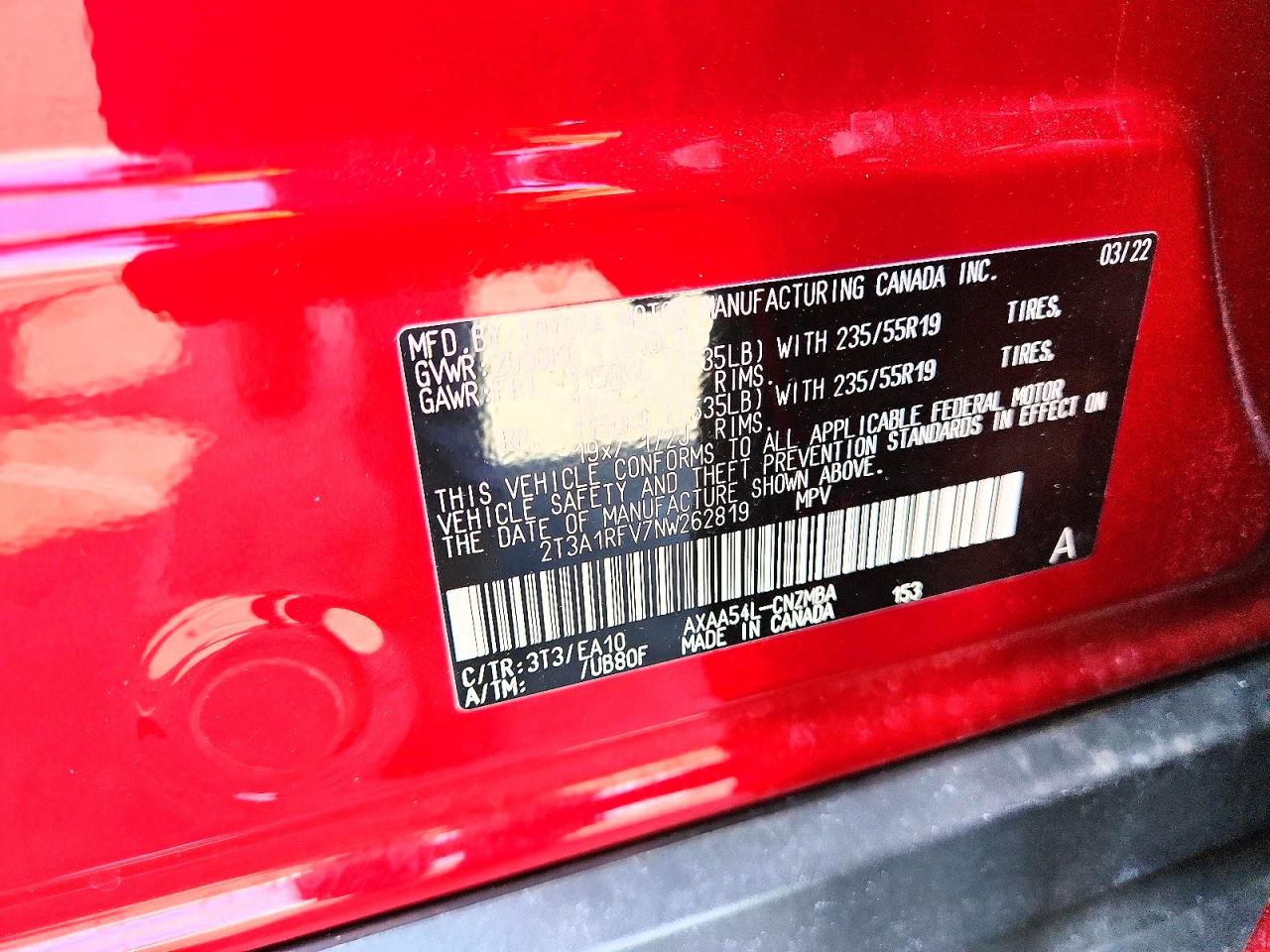 2022 Toyota Rav4 Xle Premium Red vin: 2T3A1RFV7NW262819