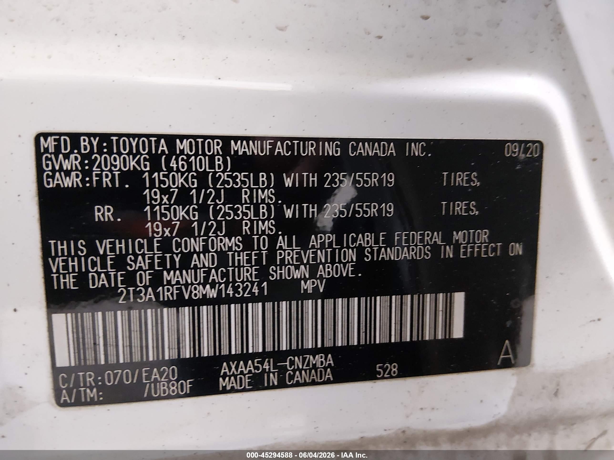 2021 Toyota Rav4 Xle Premium White vin: 2T3A1RFV8MW143241
