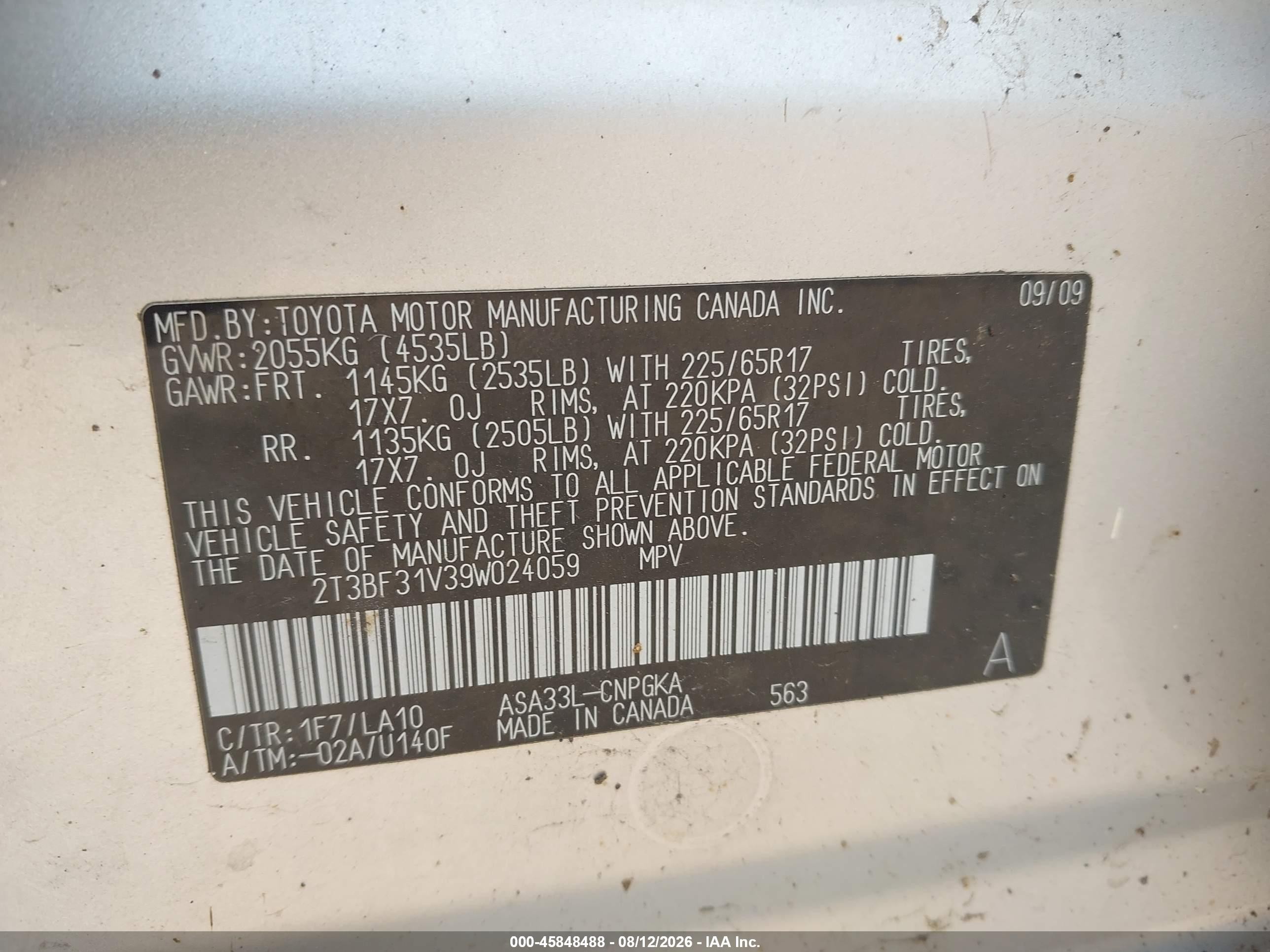 2009 Toyota Rav4 Limited Серебряный vin: 2T3BF31V39W024059