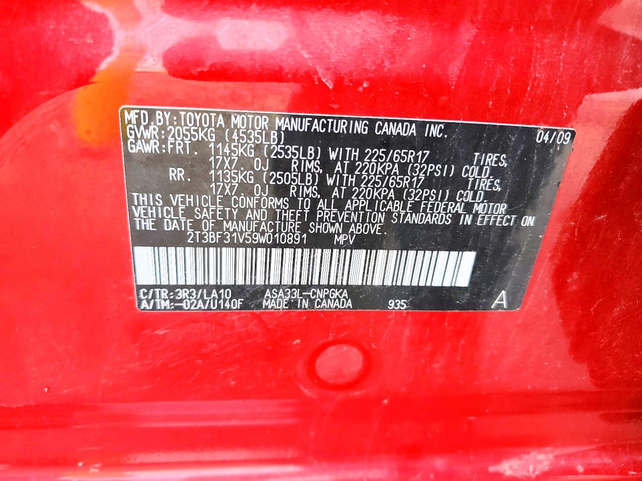 2009 Toyota Rav4 Limited Red vin: 2T3BF31V59W010891