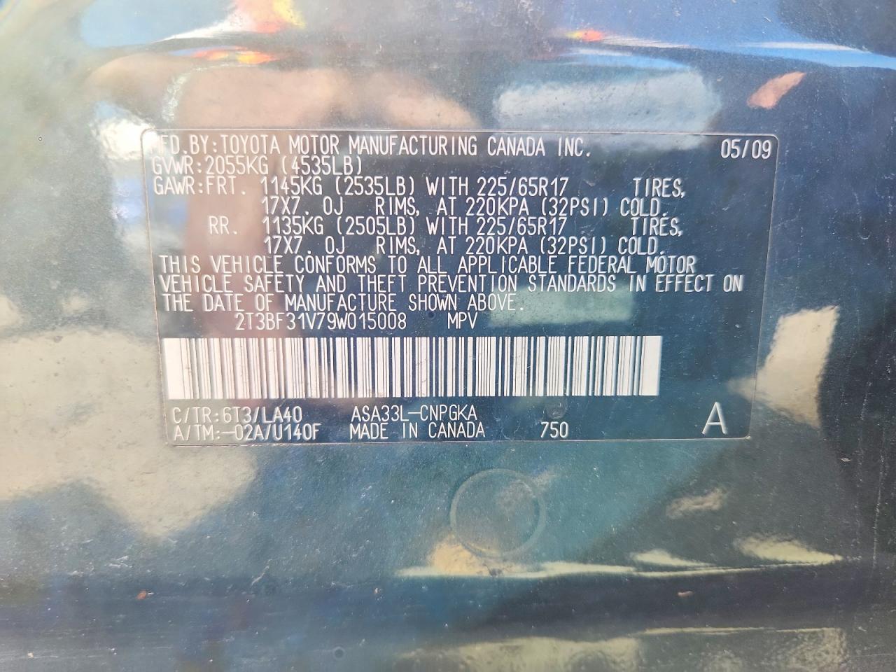 2009 Toyota Rav 4 Charcoal vin: 2T3BF31V79W015008