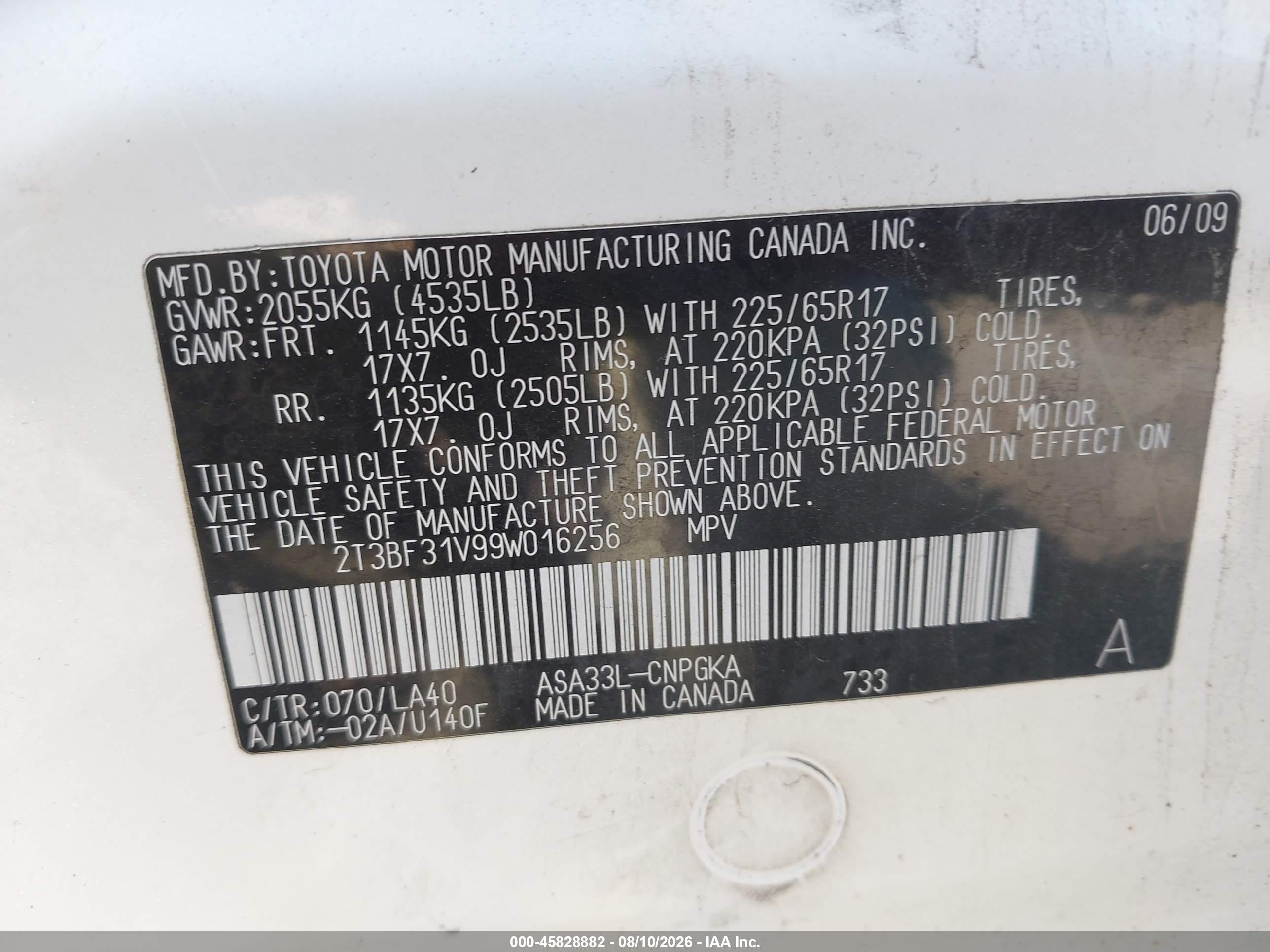 2009 Toyota Rav4 Limited White vin: 2T3BF31V99W016256