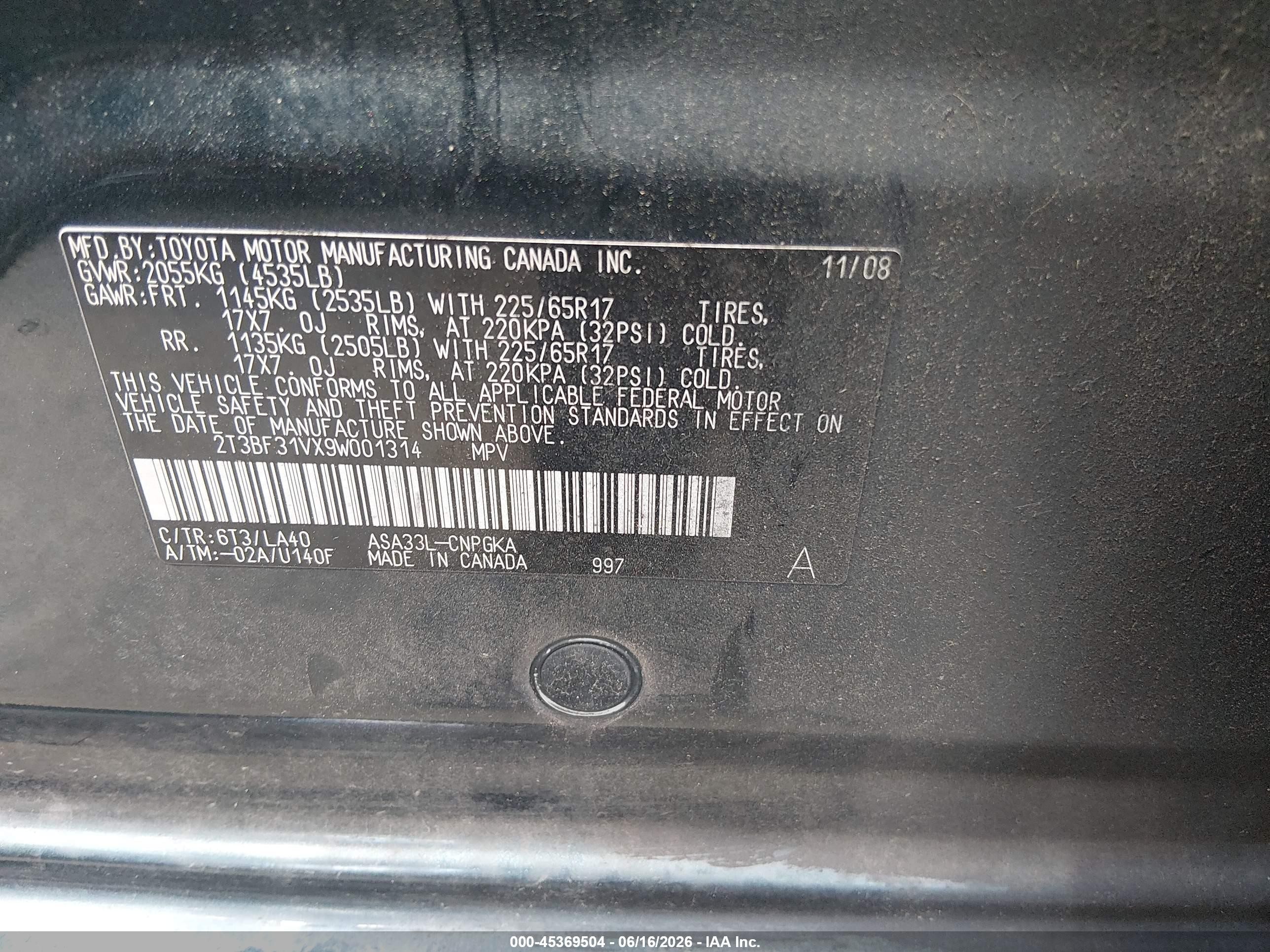 2009 Toyota Rav4 Limited Blue vin: 2T3BF31VX9W001314