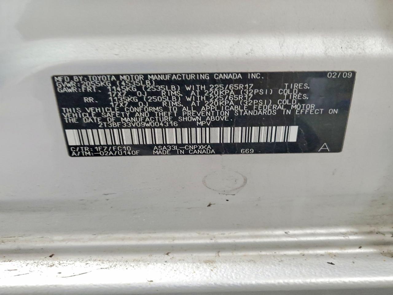 2009 Toyota Rav4 Base Серебряный vin: 2T3BF33V09W004316