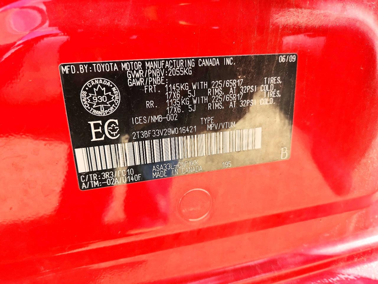 2009 Toyota Rav4 Base Red vin: 2T3BF33V29W016421