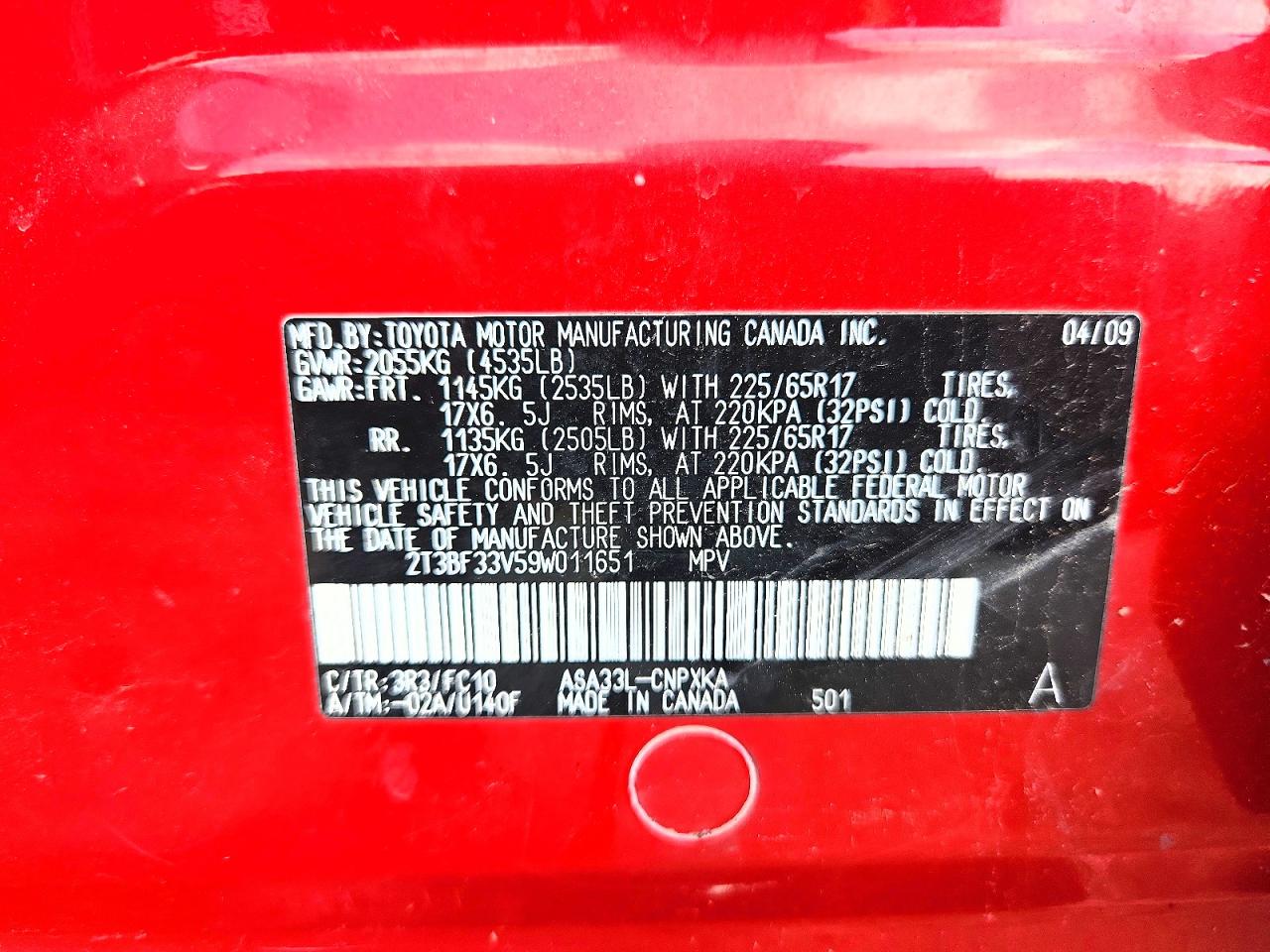 2009 Toyota Rav4 Base Red vin: 2T3BF33V59W011651