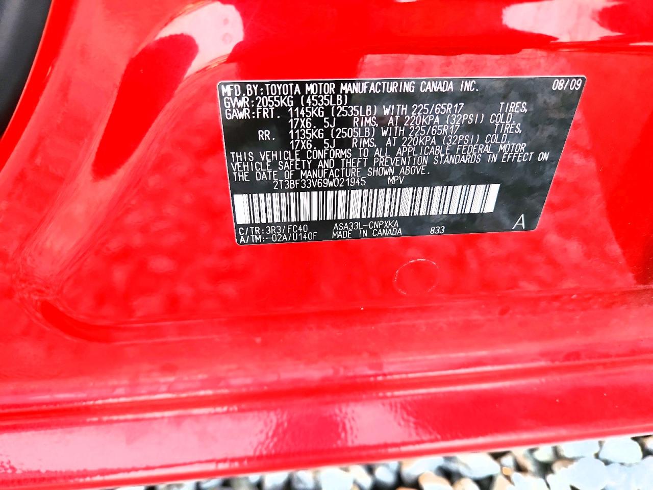 2009 Toyota Rav4 Base Red vin: 2T3BF33V69W021945