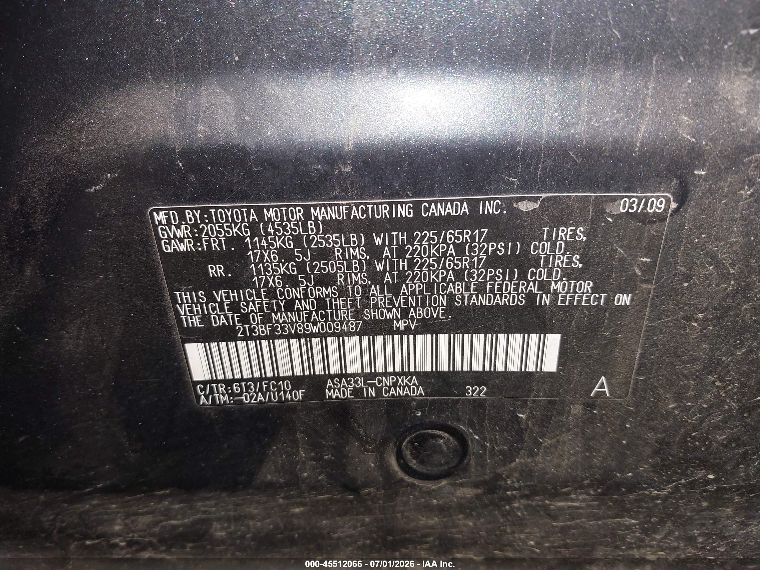 2009 Toyota Rav4   Blue vin: 2T3BF33V89W009487