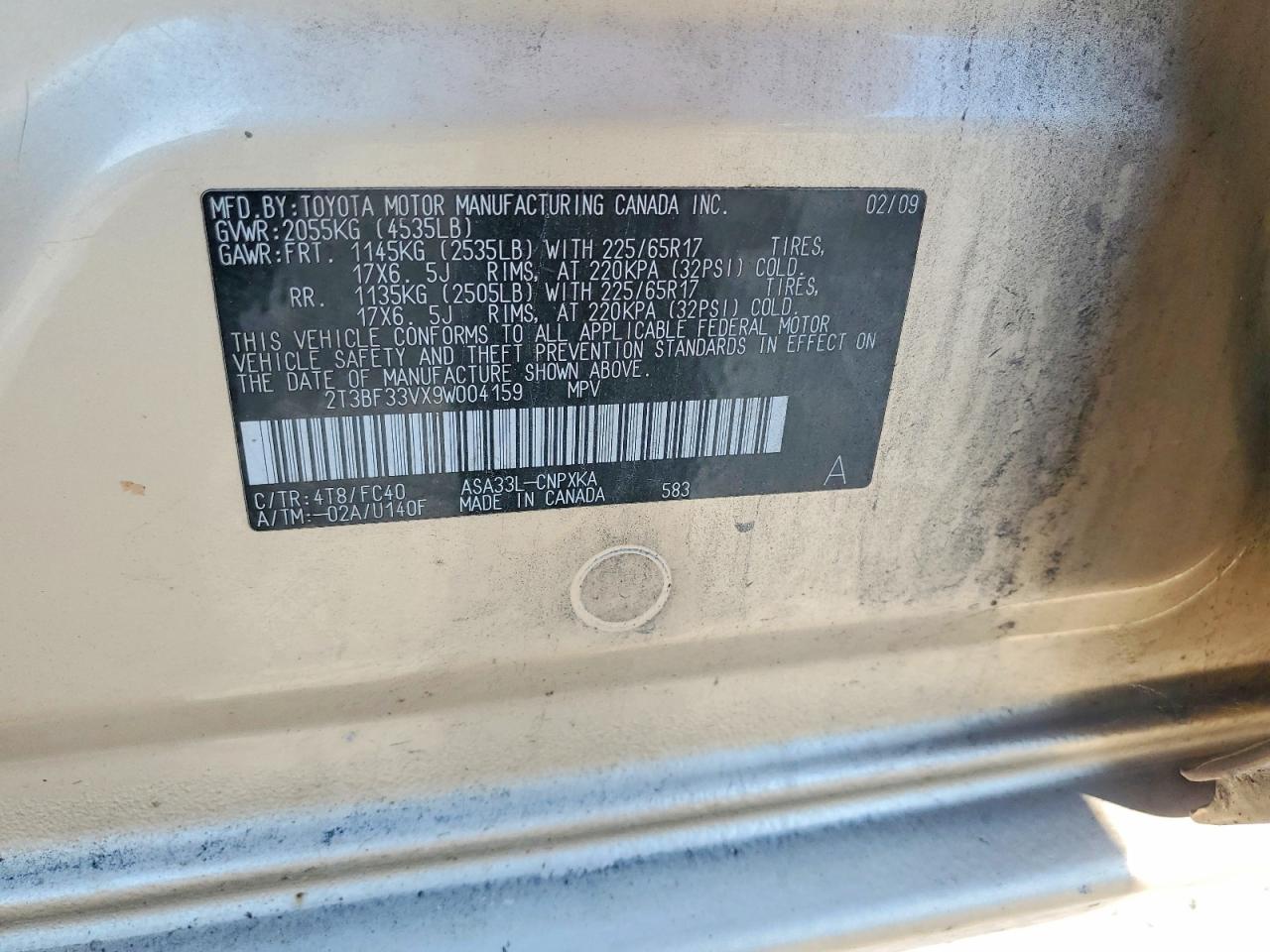 2009 Toyota Rav4 Base Золотой vin: 2T3BF33VX9W004159