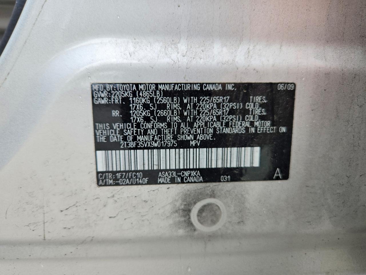 2009 Toyota Rav4 Base Серебряный vin: 2T3BF35VX9W017975