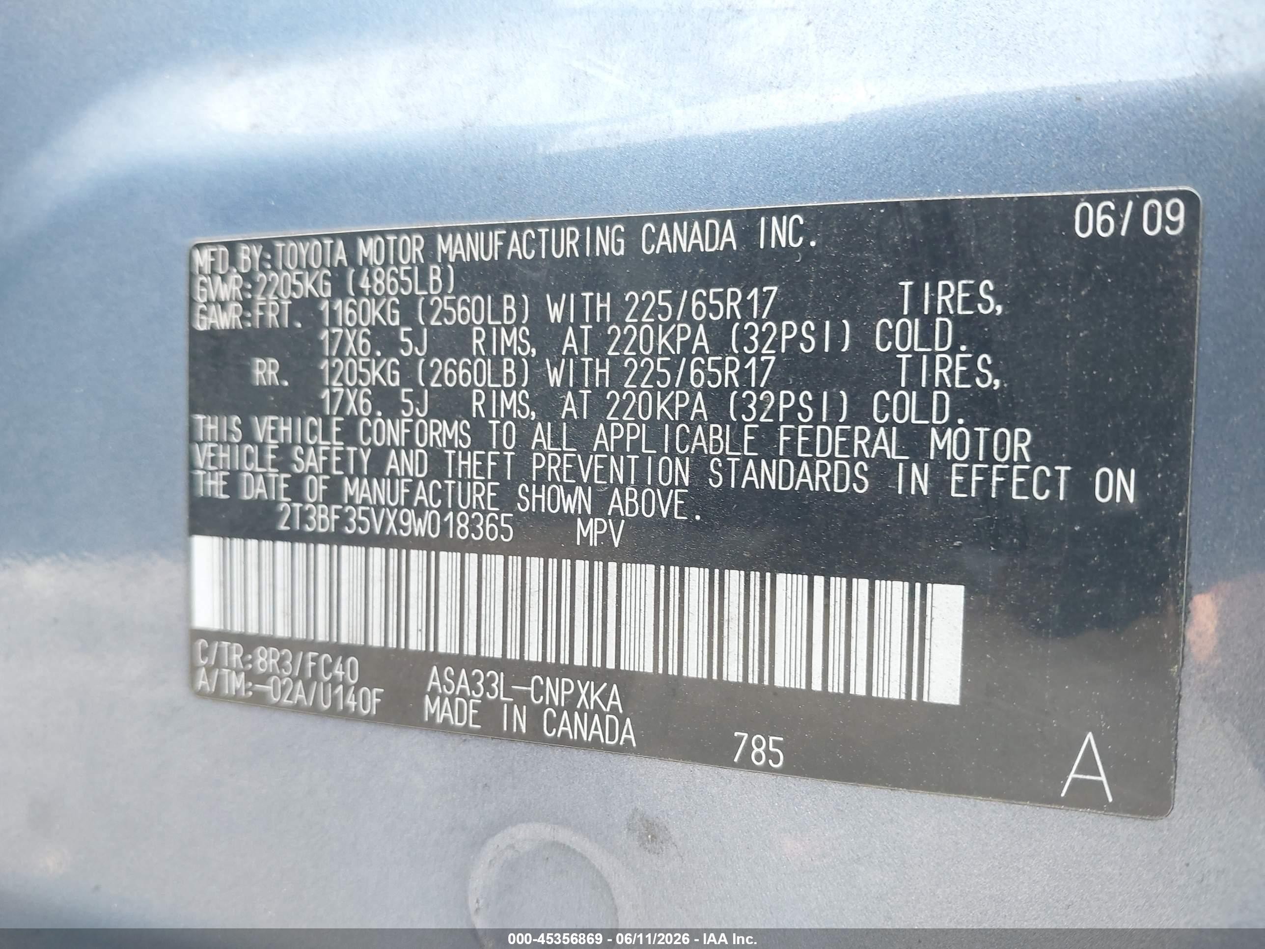 2009 Toyota Rav4   Blue vin: 2T3BF35VX9W018365