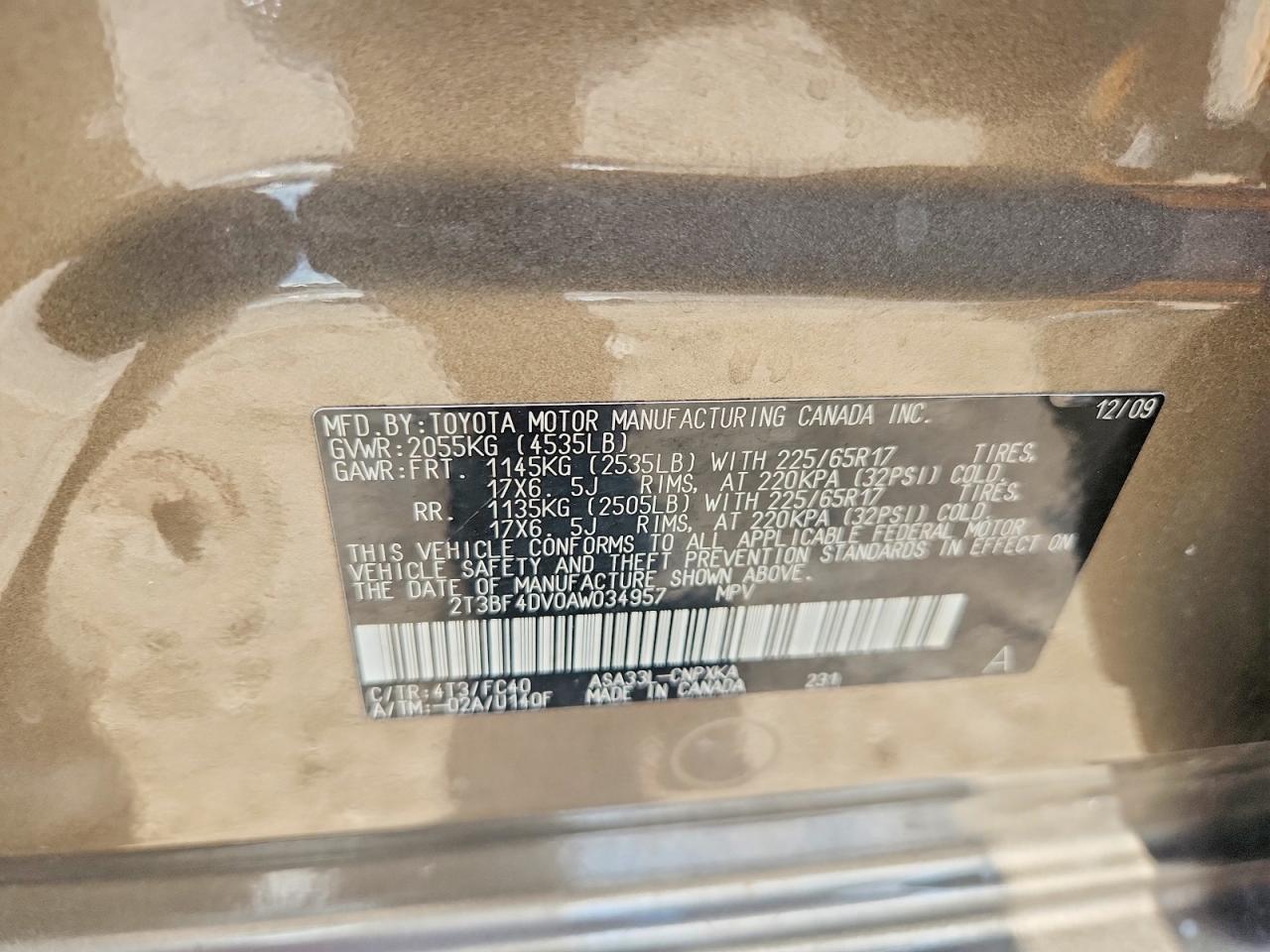 2010 Toyota Rav4 Base Tan vin: 2T3BF4DV0AW034957