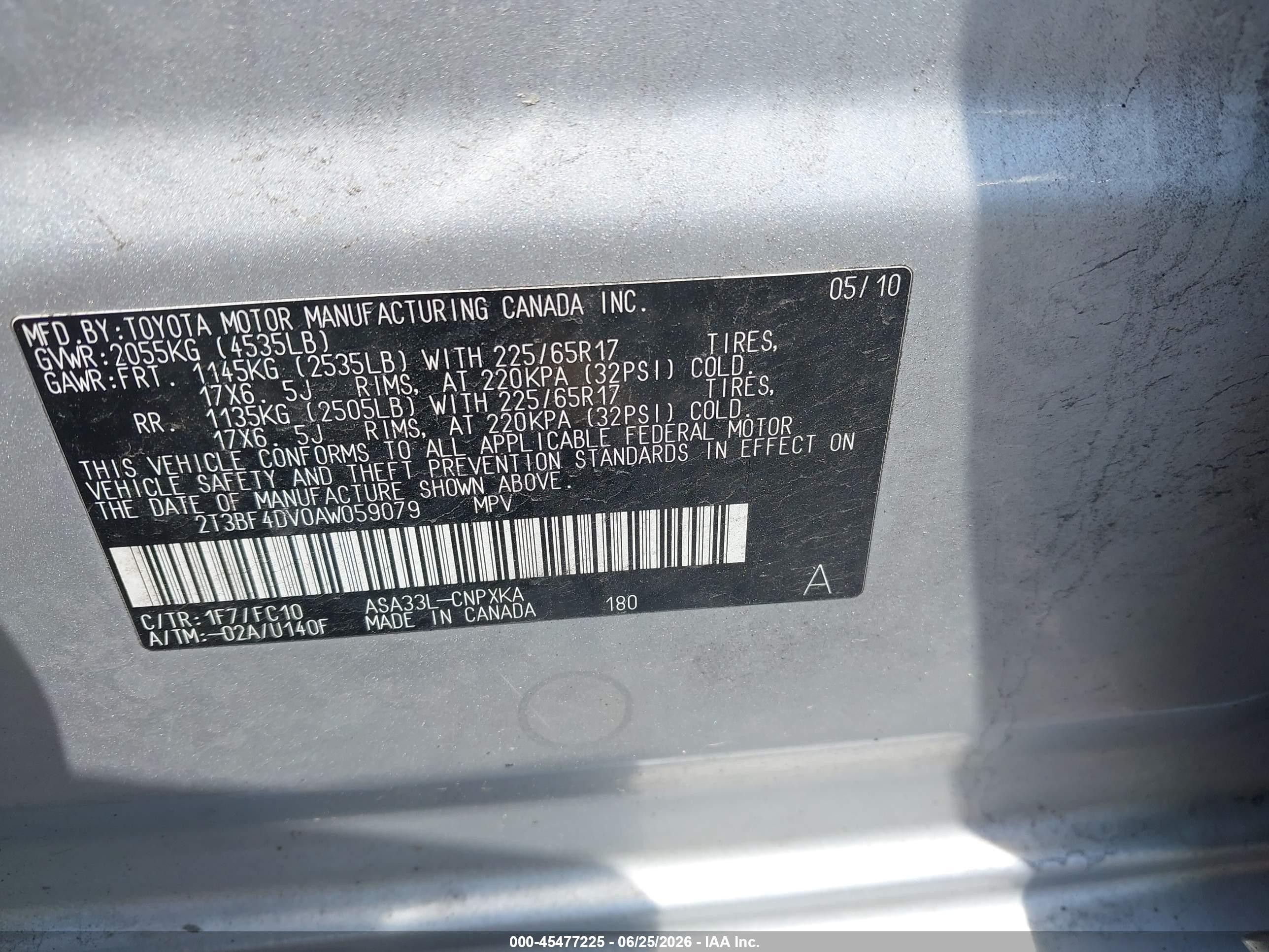 2010 Toyota Rav4   Серебряный vin: 2T3BF4DV0AW059079