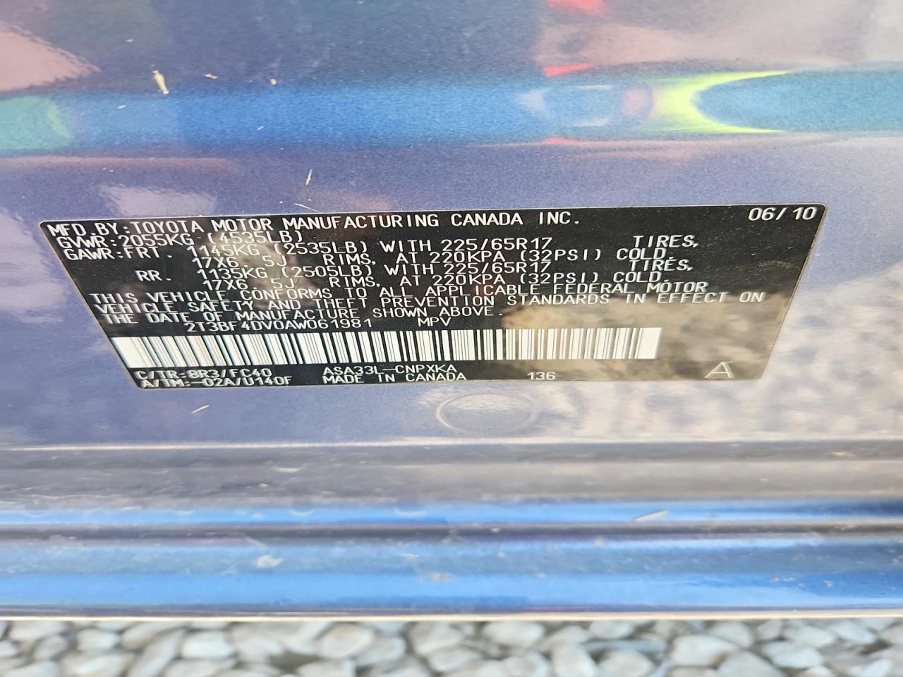 2010 Toyota Rav4 Base Blue vin: 2T3BF4DV0AW061981