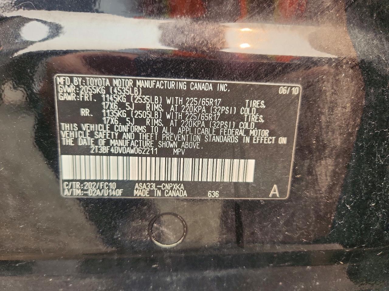 2010 Toyota Rav4 Base Black vin: 2T3BF4DV0AW062211