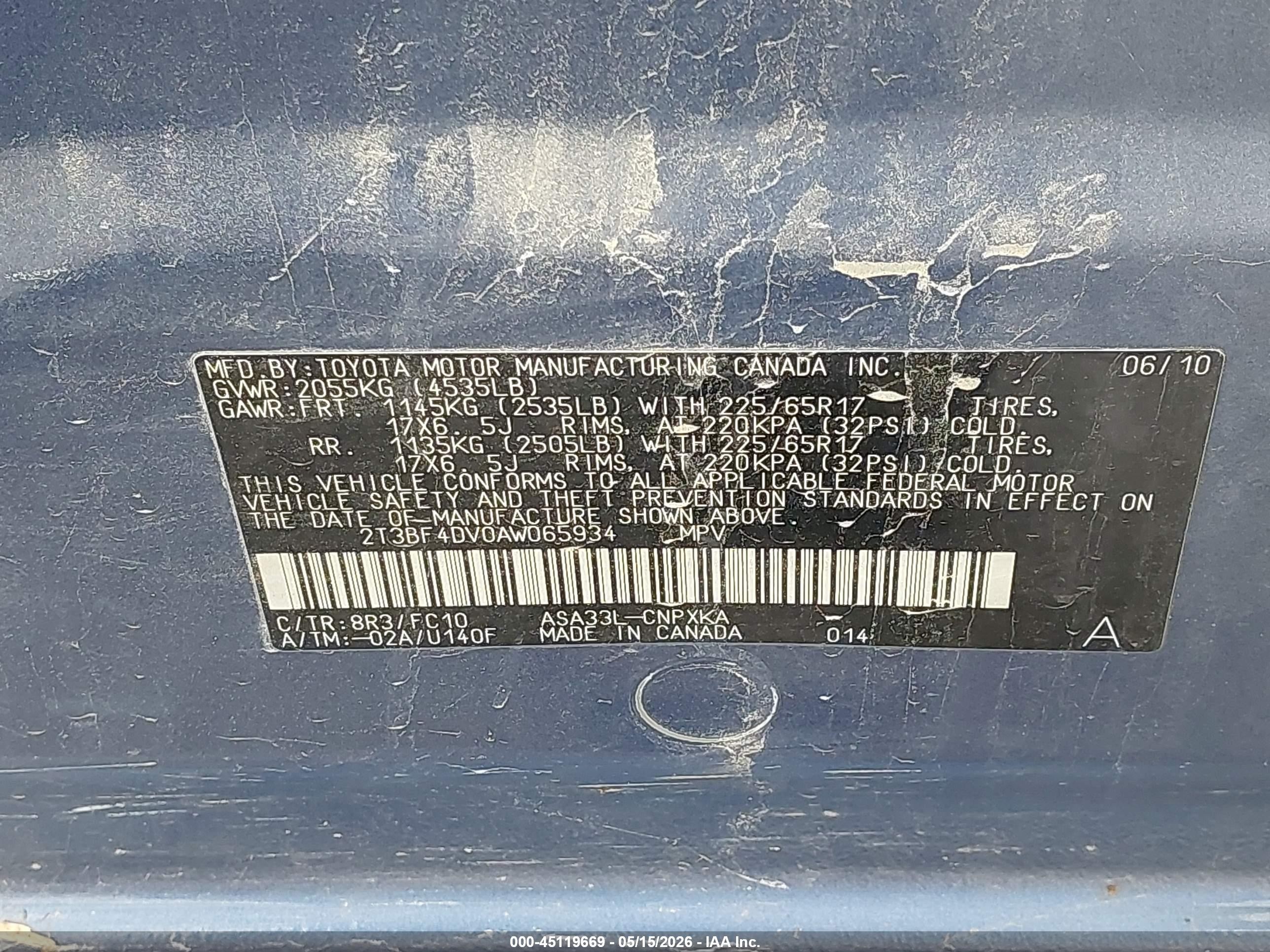 2010 Toyota Rav4   Blue vin: 2T3BF4DV0AW065934
